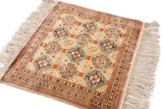 Antique Hereke Geometric Beige Silk Rug Geometric Pattern by Rug & Kilim