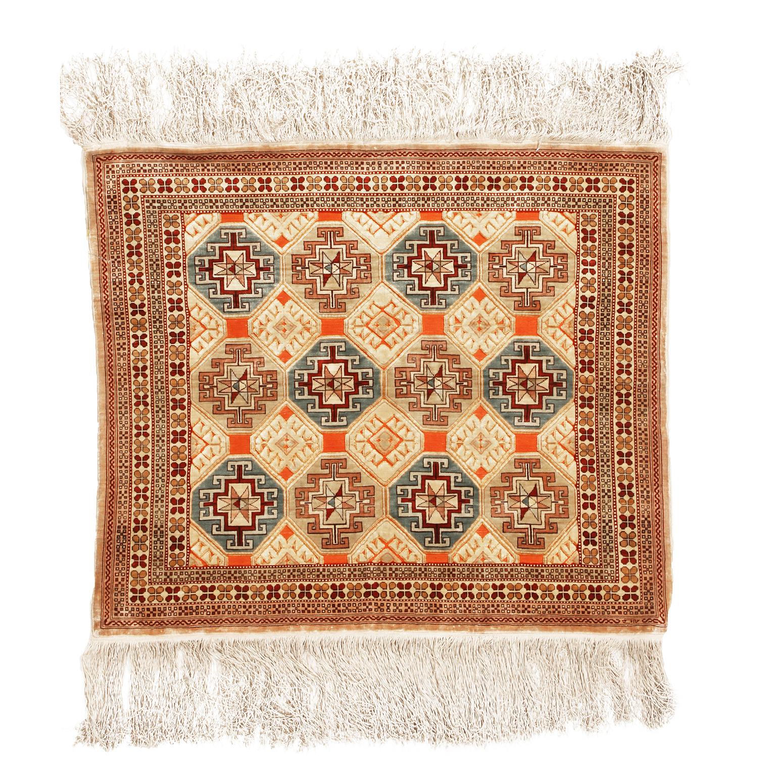 Antique Hereke Geometric Beige Silk Rug Geometric Pattern by Rug & Kilim For Sale 1