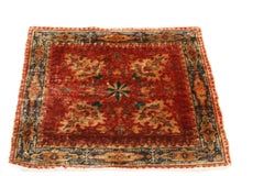 Antique Hereke Red Beige Silk Square Rug Motifs Floral Pattern by Rug & Kilim