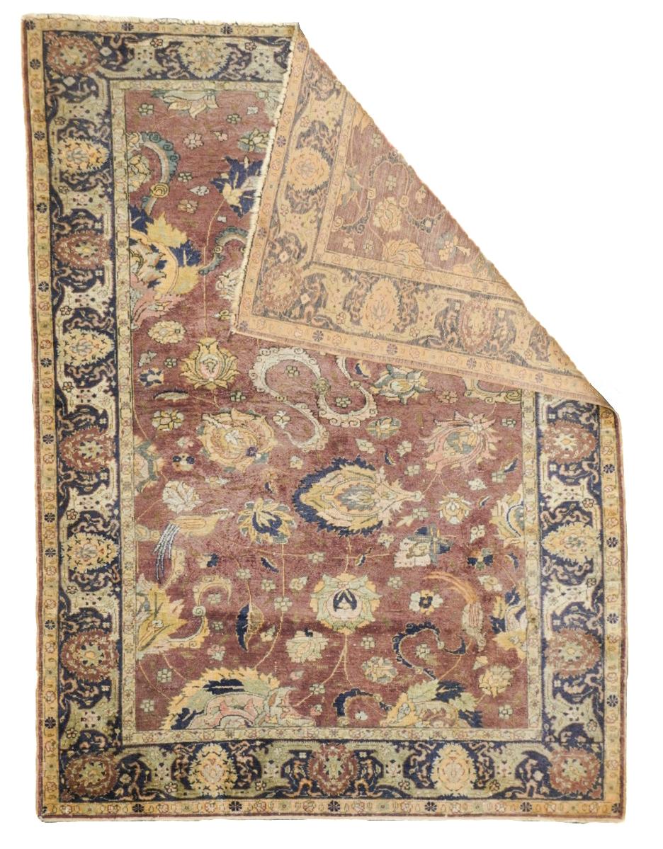 Antique Hereke Rug 3'9'' x 5'1''. The post-WWII, finely woven (or better), primarily silk scatters and larger rugs woven in Persian styles, often in niche (prayer) or medallion layouts, in a suburb of Istanbul, Turkey. Some copies of 16th century