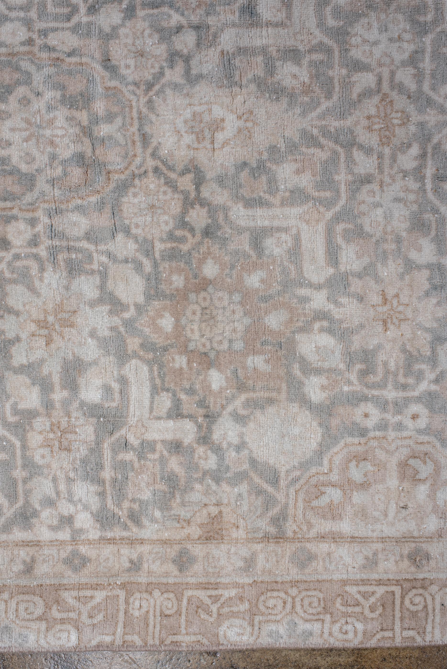Antique Hereke Rug with Slate Field and Large Rosettes In Good Condition For Sale In New York, NY