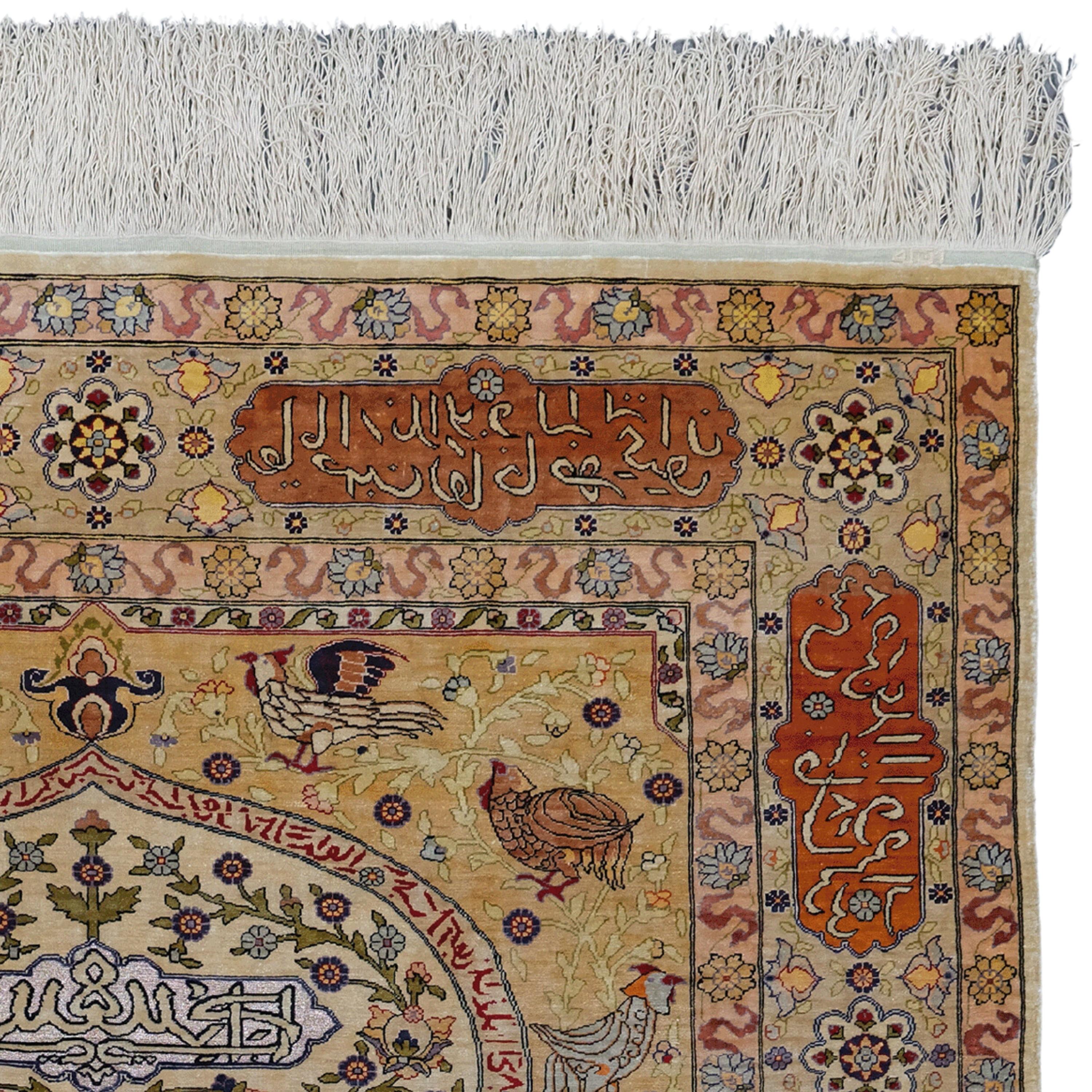 Antique Hereke Silk Rug - 20th Century Turkish Hereke Silk Rug, Vintage Rug For Sale 1