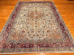 Antique Hereke Silk Rug, Hand-Knotted, Ivory and Burgundy, Turkey