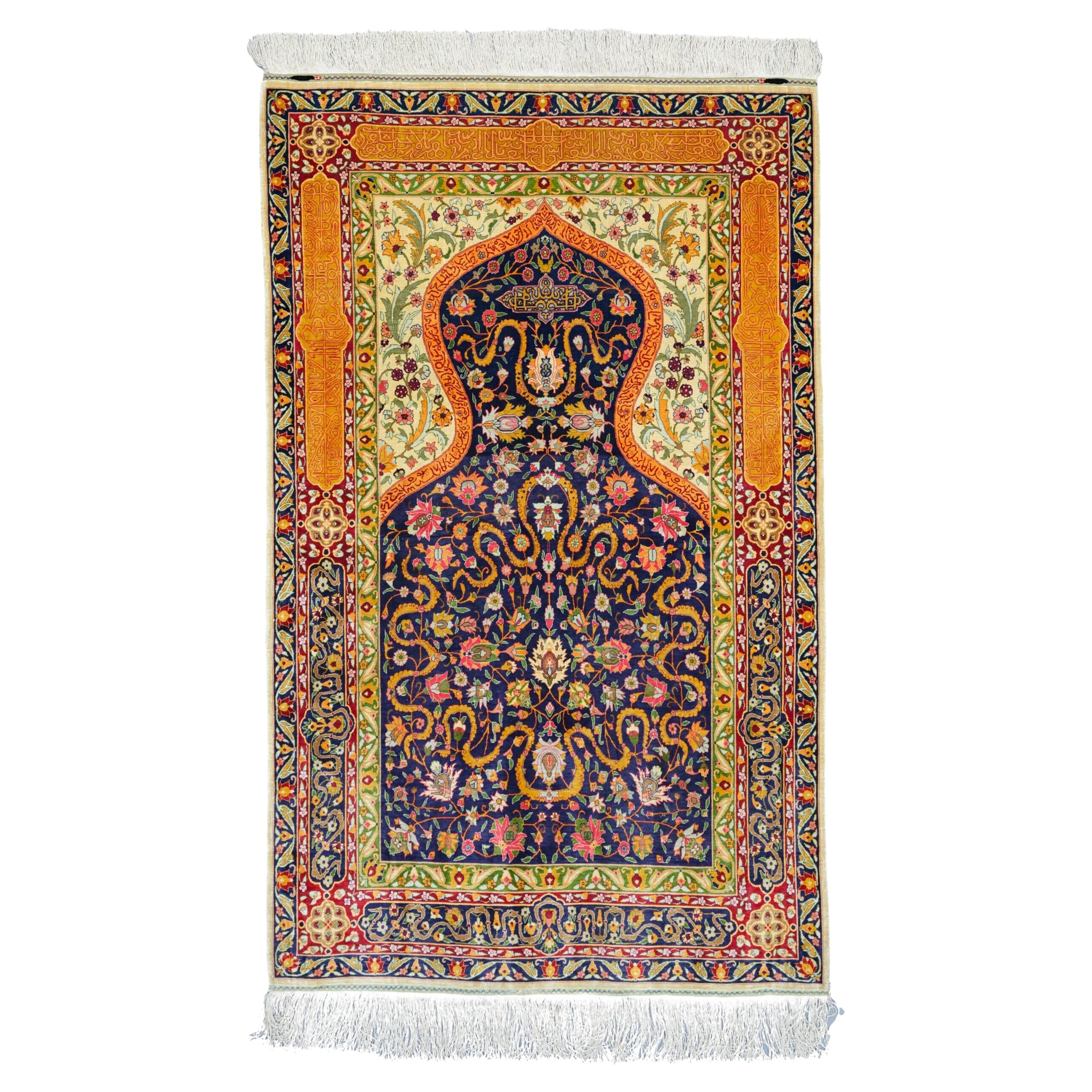 Antique Hereke Silk Rug - Turkish Silk Hereke Carpet Late 20th Century