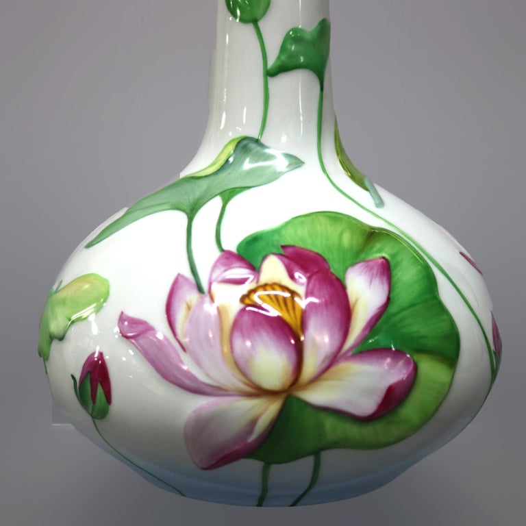 Herend Hungary Porcelain Hand Painted Lily Pad and Butterfly Vase, 20th