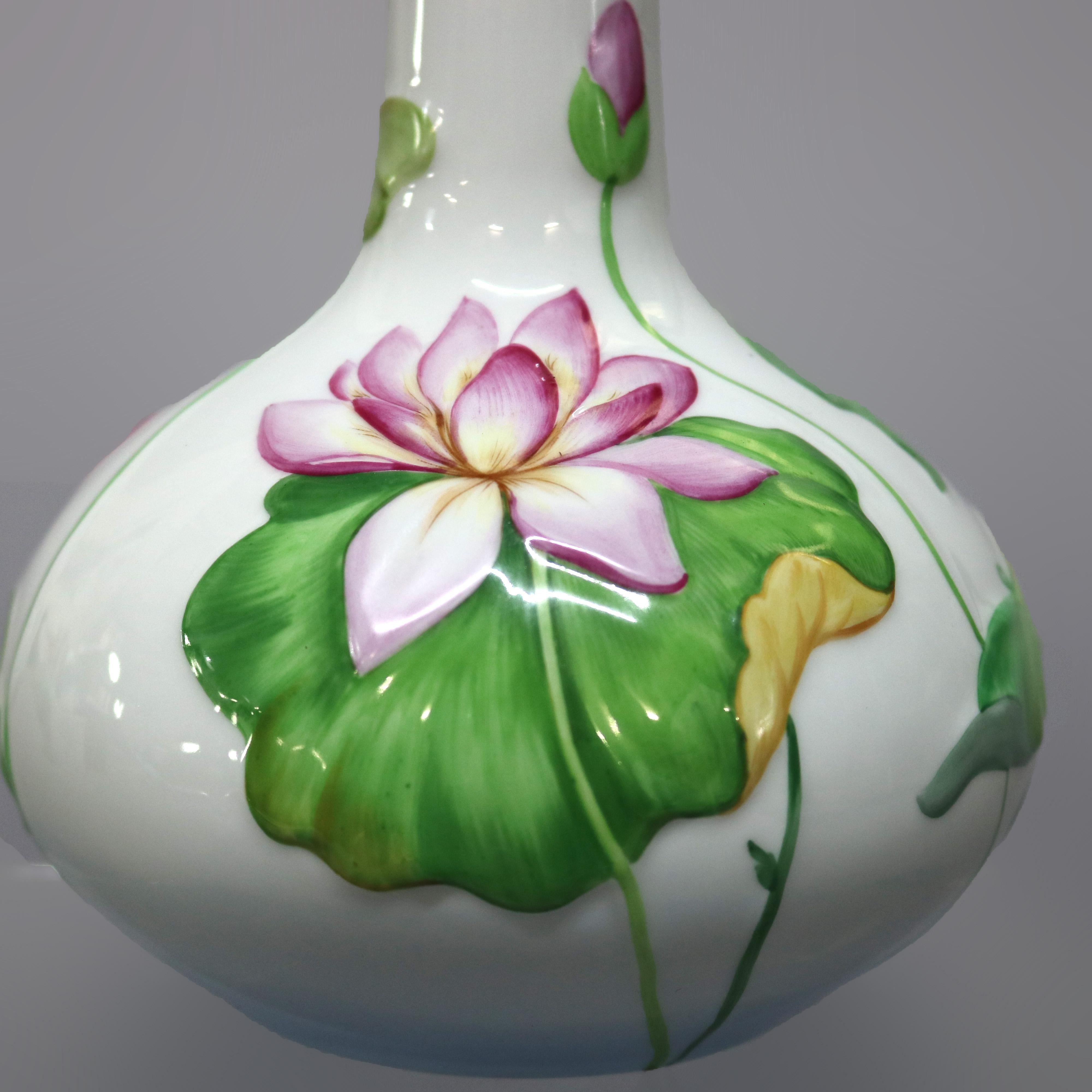 Hungarian Herend Hungary Porcelain Hand Painted Lily Pad and Butterfly Vase, 20th Century