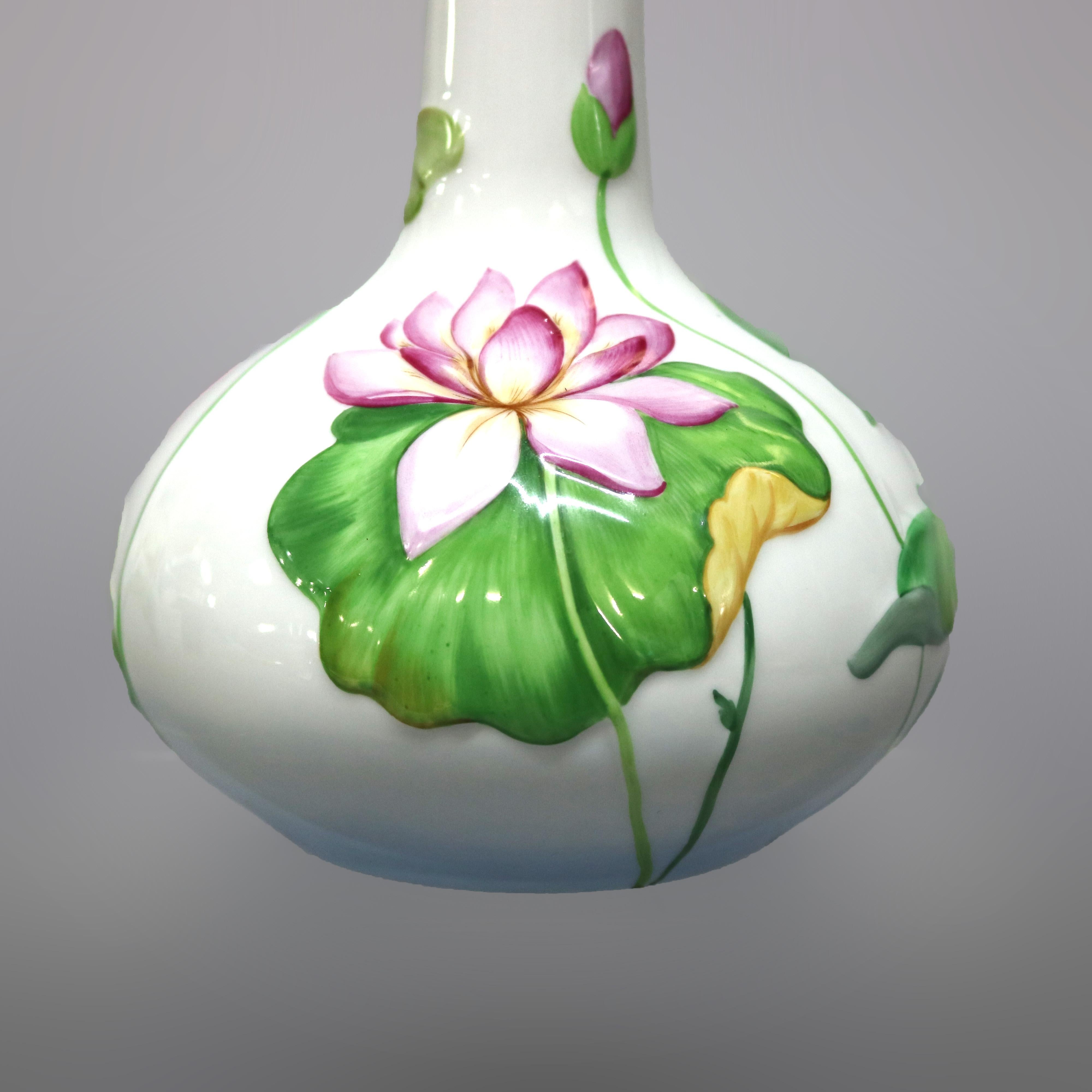 Hand-Painted Herend Hungary Porcelain Hand Painted Lily Pad and Butterfly Vase, 20th Century
