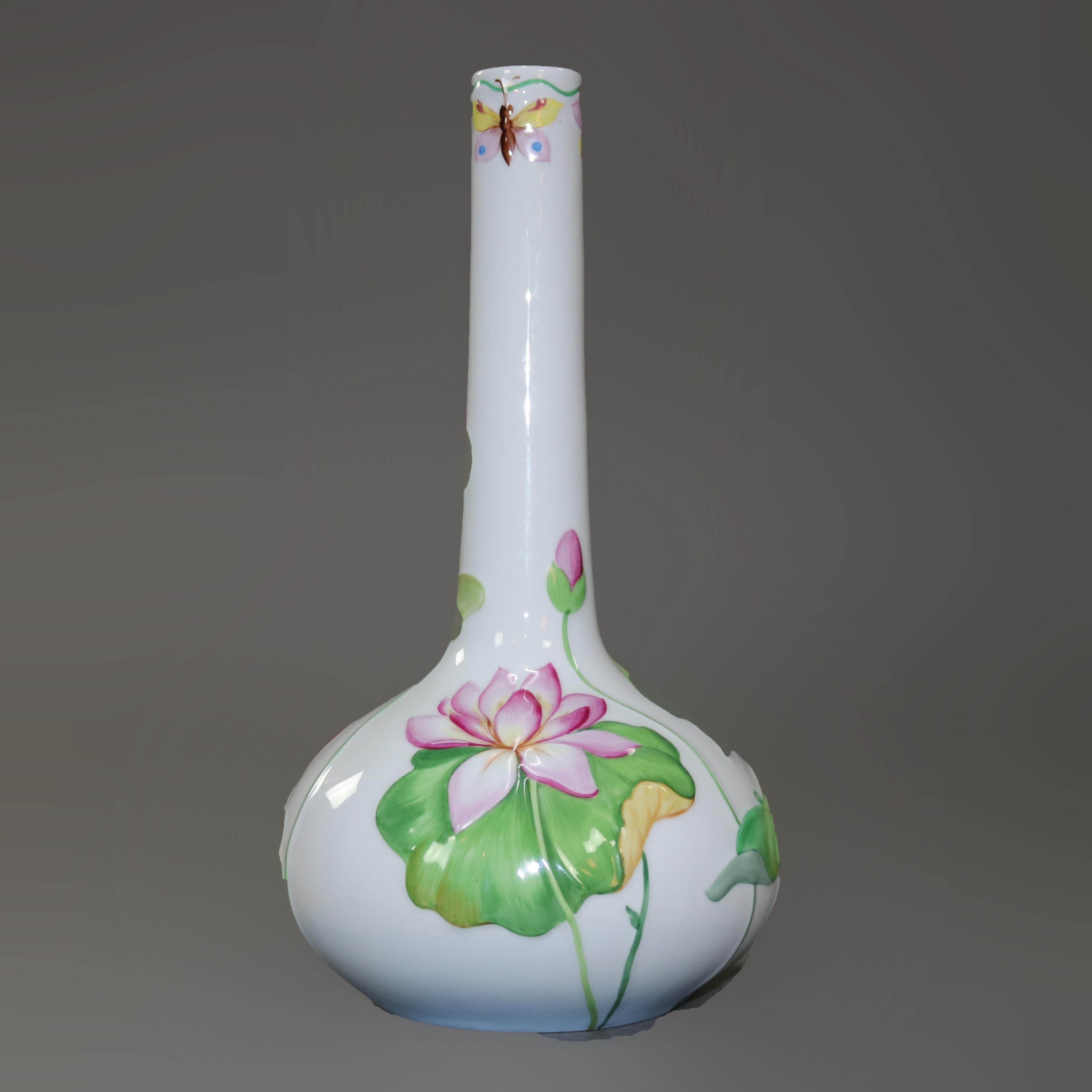 Herend Hungary Porcelain Hand Painted Lily Pad and Butterfly Vase, 20th Century 2