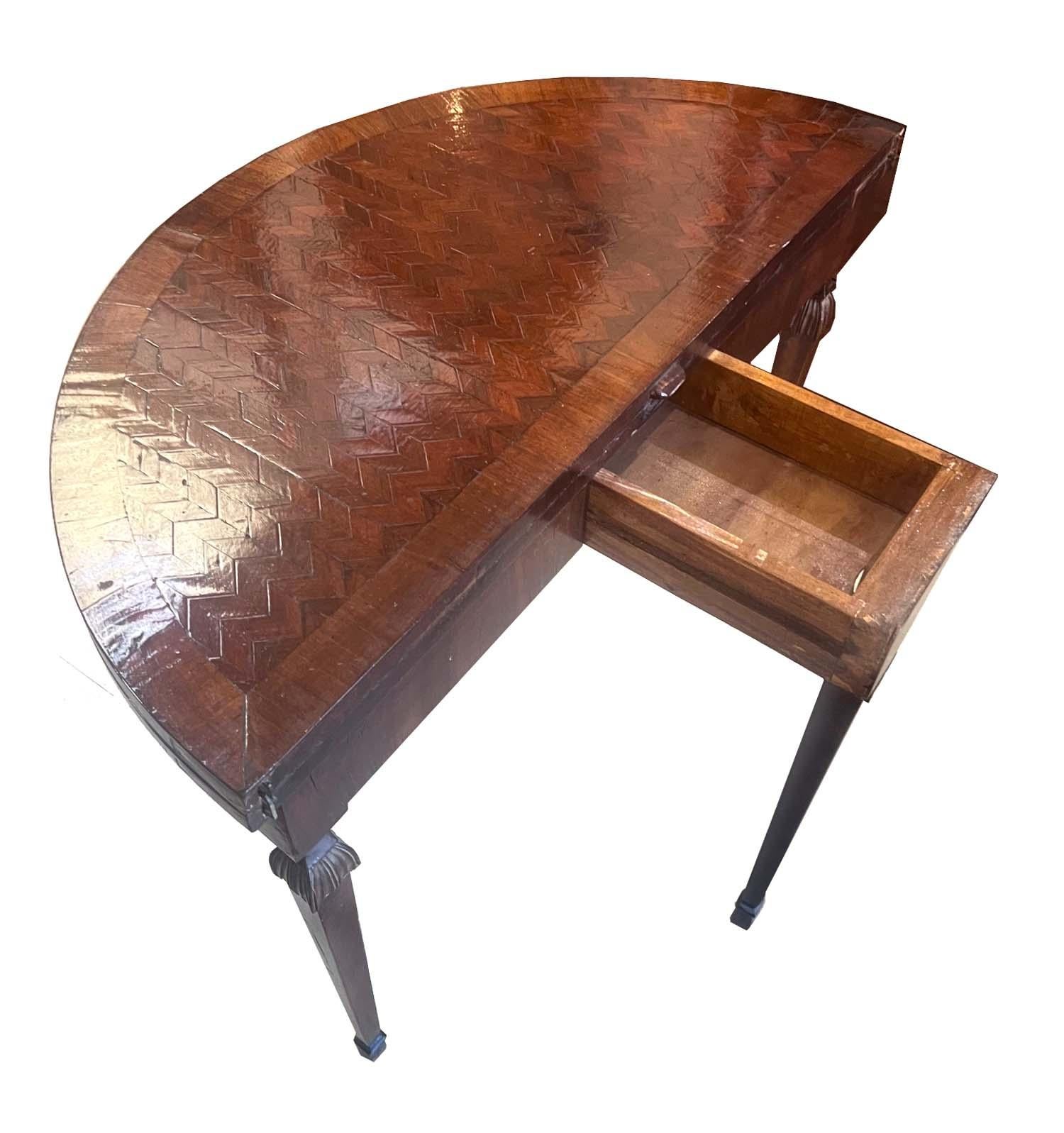 Inlay Antique Heriringbone folding Table For Sale