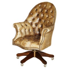 ANTIQUE HERITAGE ANILINE BROWN LEATHER CHESTERFIELD DIRECTORS CAPTAiNS ARMCHAIR