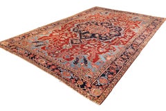 Antique Heriz Serapi Carpet, Hand-Knotted Wool, Iran, 1910