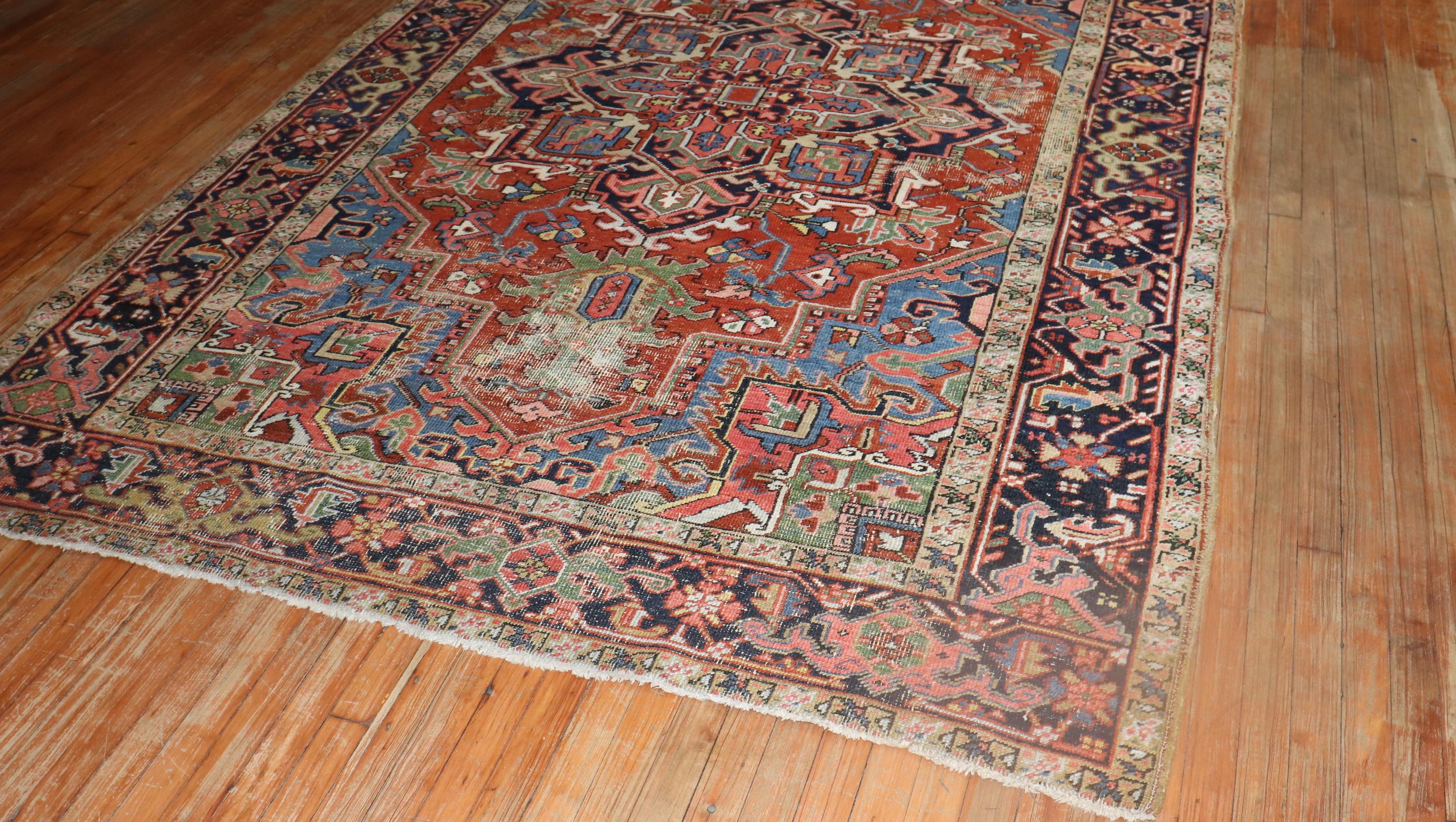 Hand-Knotted Zabihi Collection Antique Heriz 6' x 9' Rug For Sale