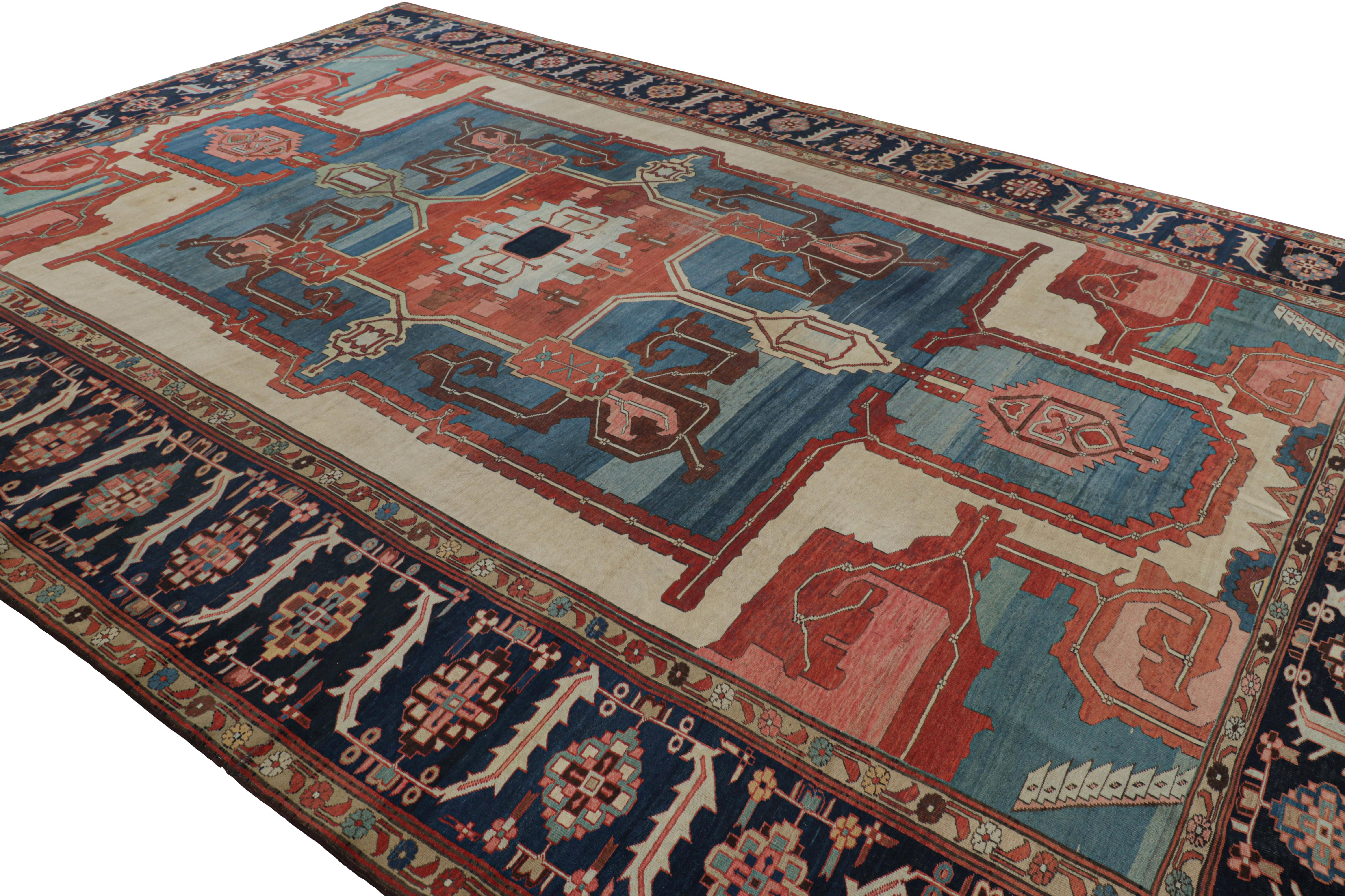 Hand-Knotted Antique Heriz Bakshaish Persian Rug with Geometric Medallion - Rug & Kilim For Sale