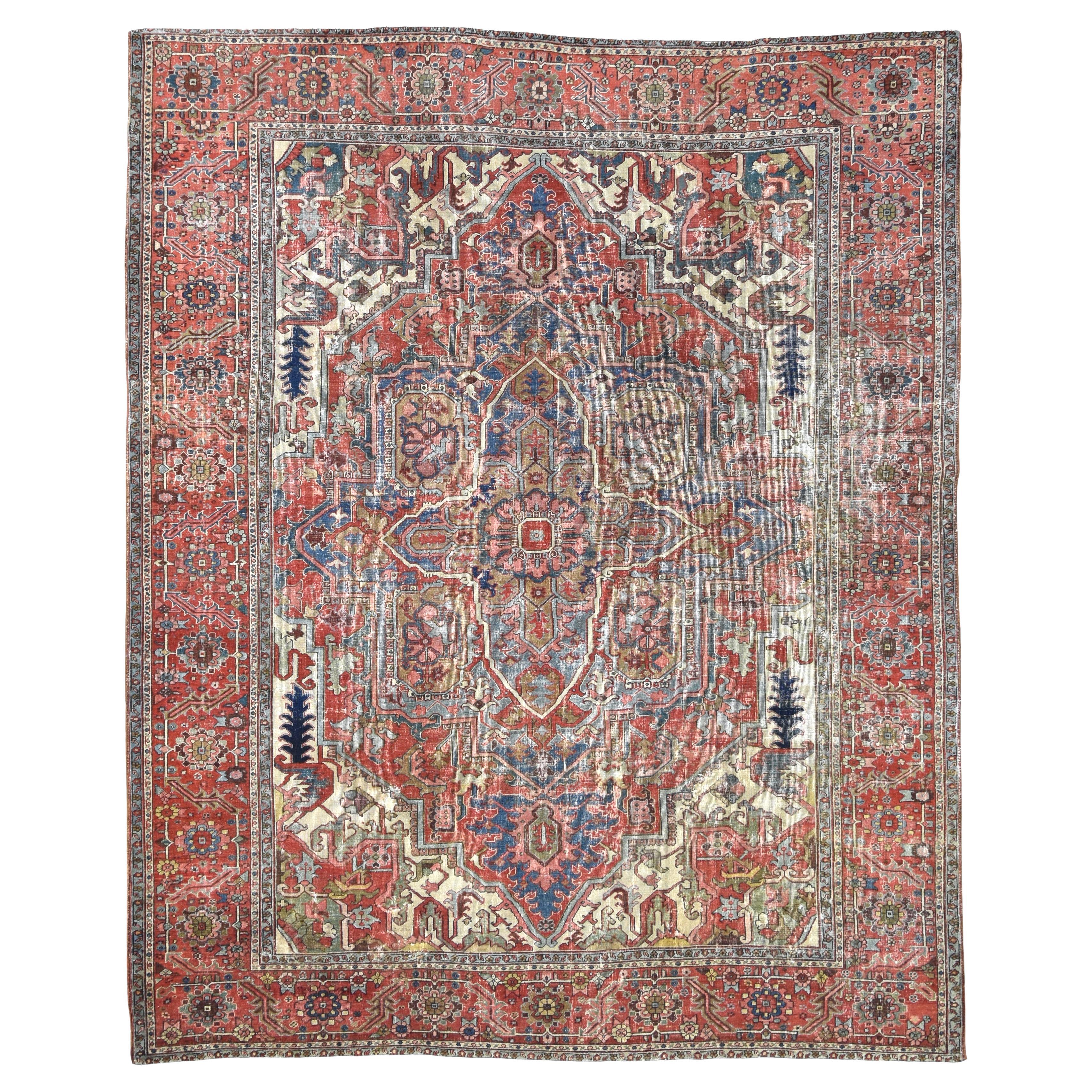 Tapis Heriz bleu et rouge 9'9''x12'
