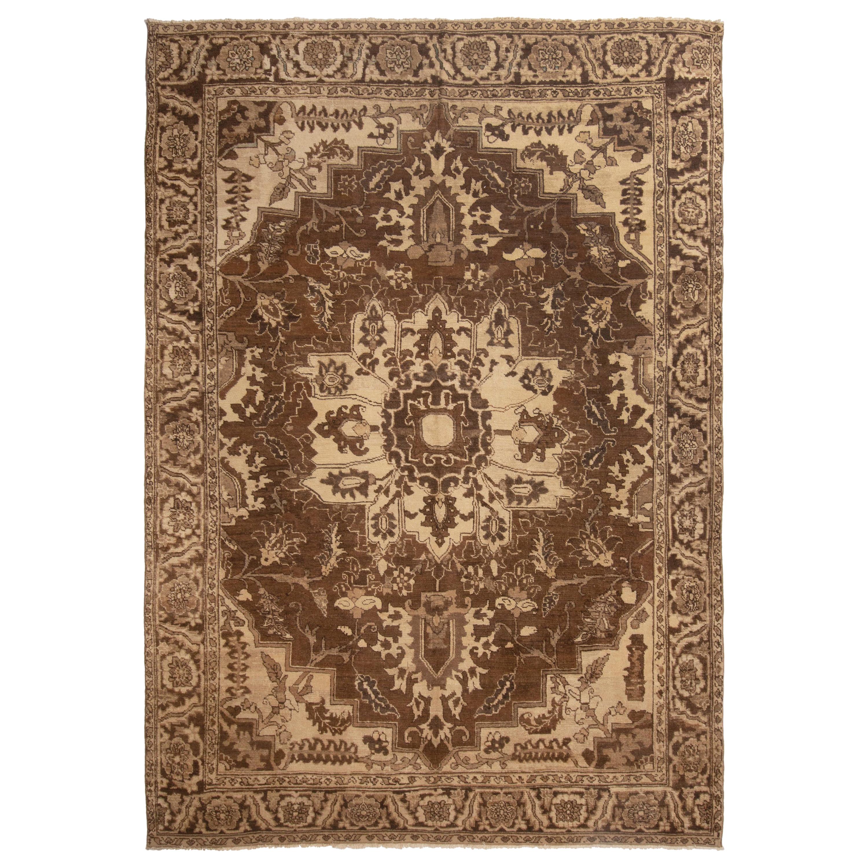 Antique Heriz Brown Medallion Rug with Geometric-Floral Patterns by Rug & Kilim For Sale