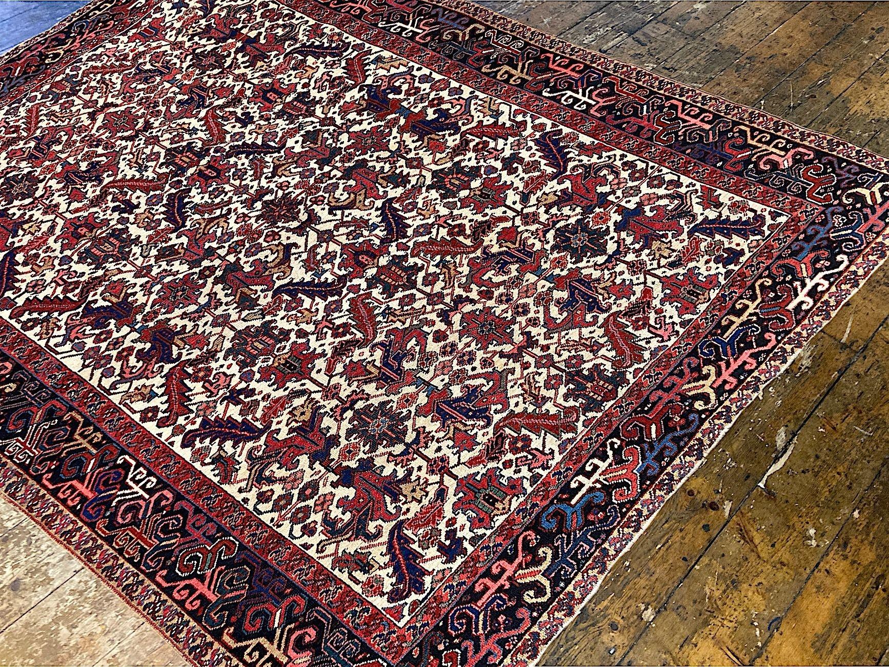 Wool Antique Heriz Carpet 3.00m x 2.36m For Sale