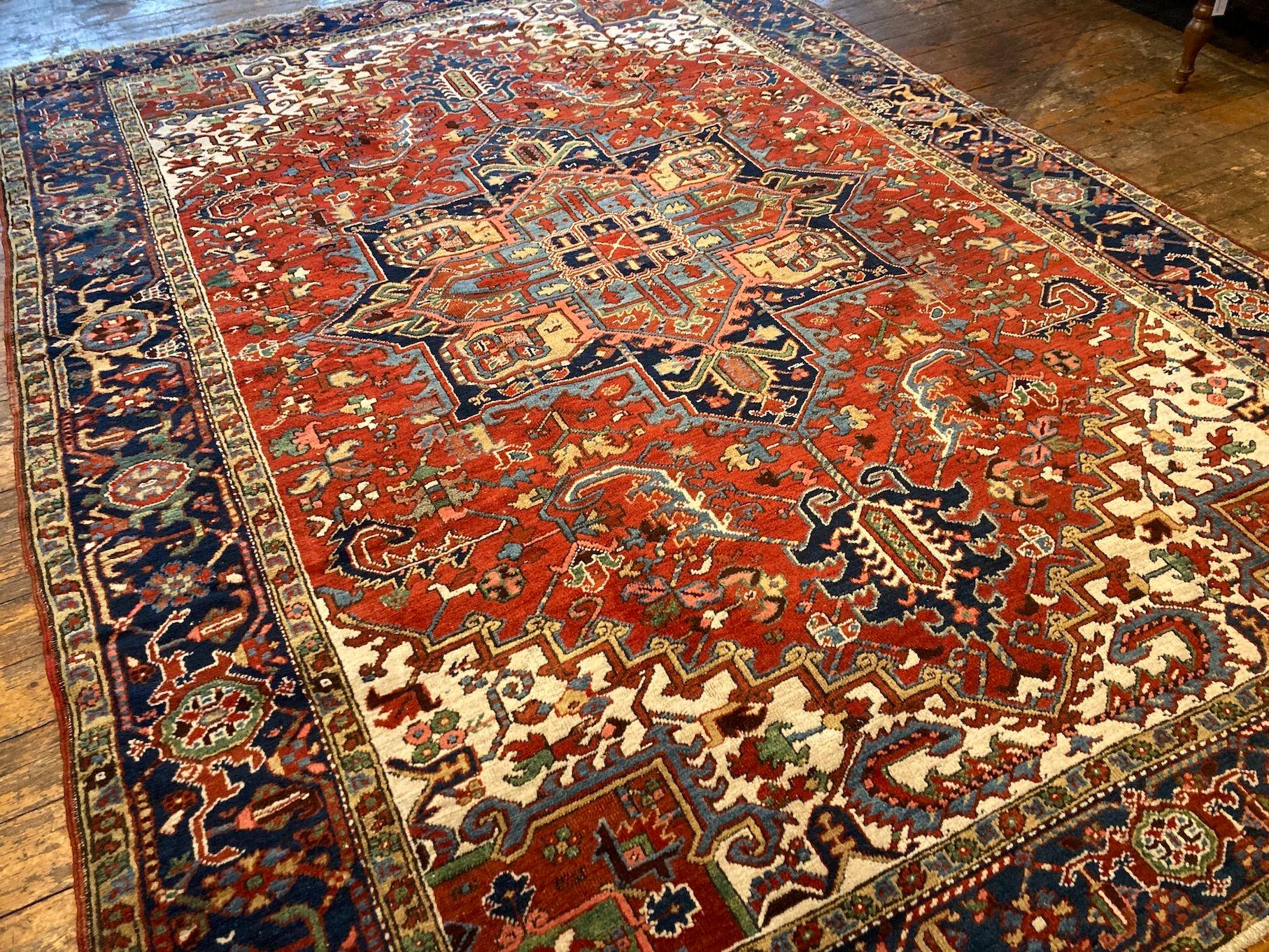 Wool Antique Heriz Carpet 3.37m x 2.42m For Sale
