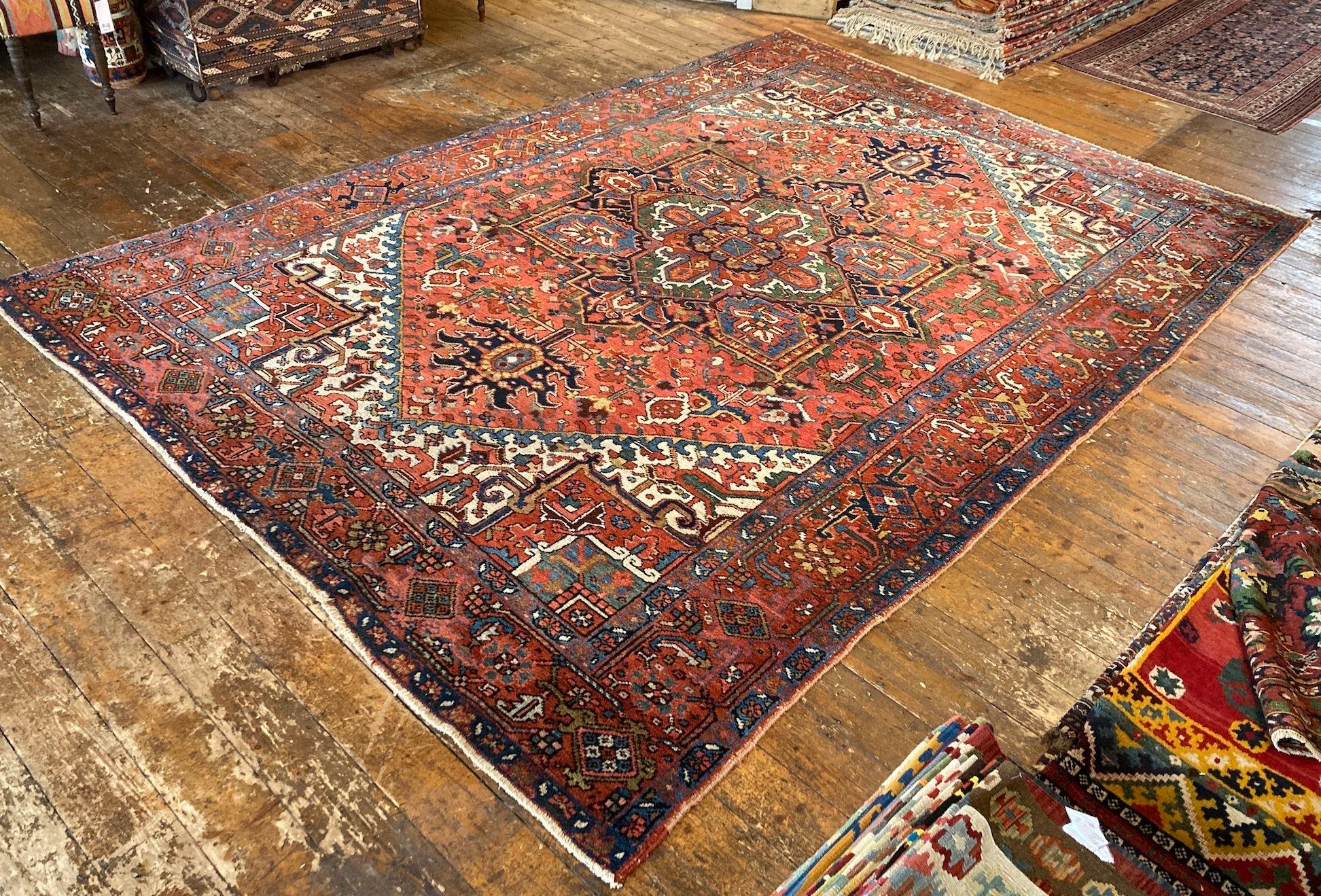 Early 20th Century Antique Heriz Carpet For Sale
