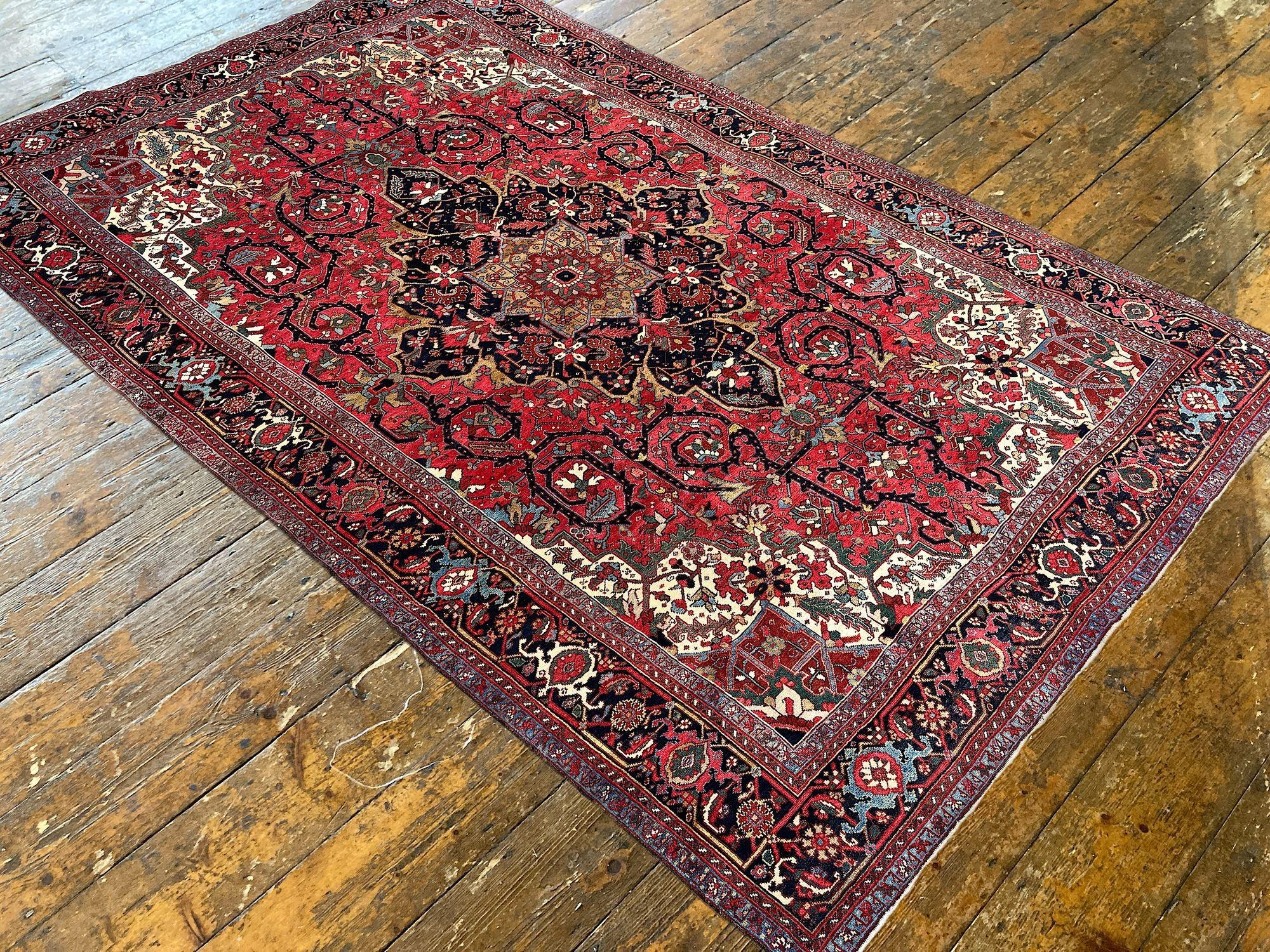 Wool Antique Heriz Carpet 3.68m x 2.65m For Sale
