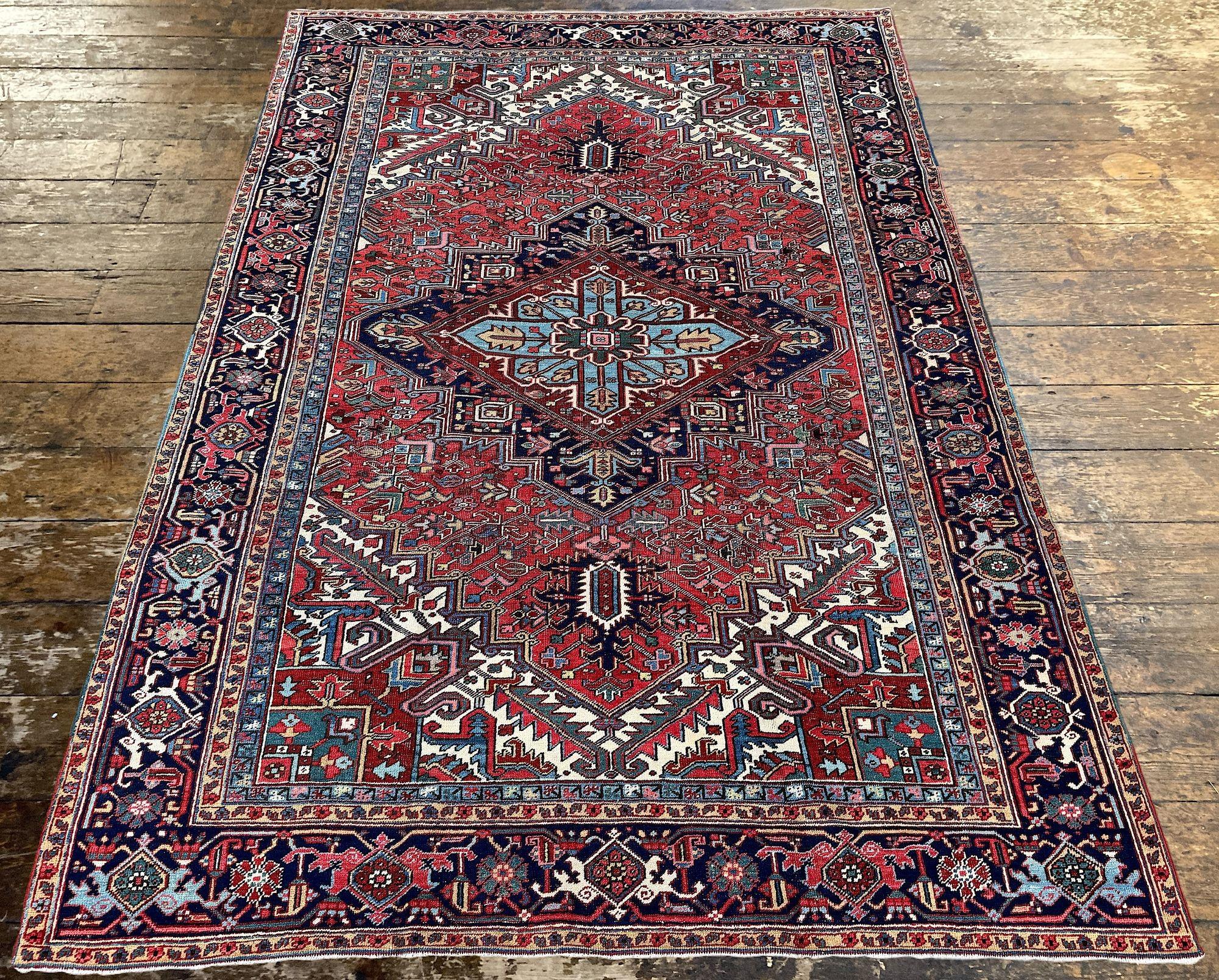 Wool Antique Heriz Carpet 3.77m x 2.68m For Sale