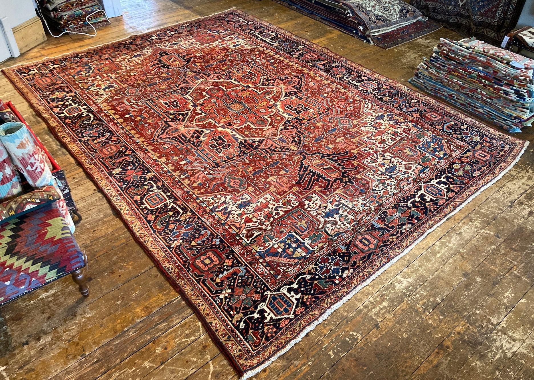 Wool Antique Heriz Carpet 3.78m x 2.81m For Sale
