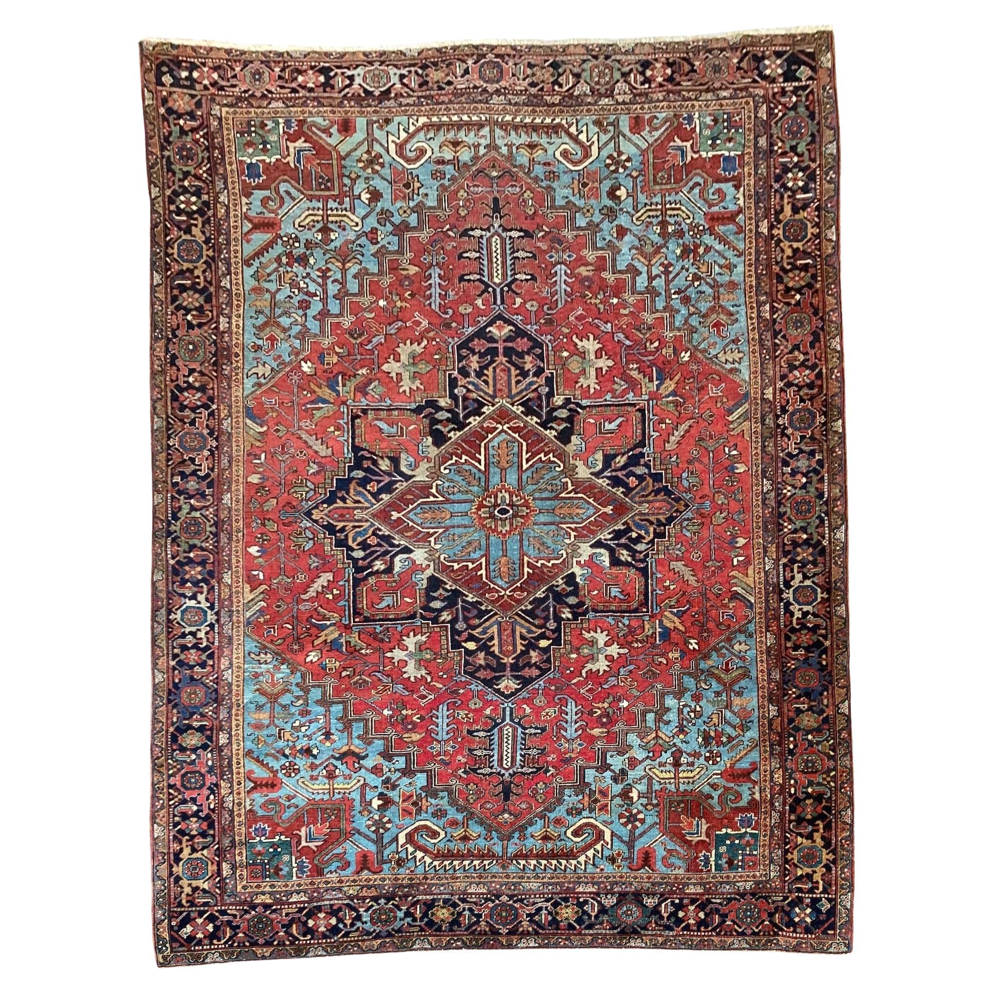 Antiker Heriz-Teppich 3,96 m x 2,93 m im Angebot