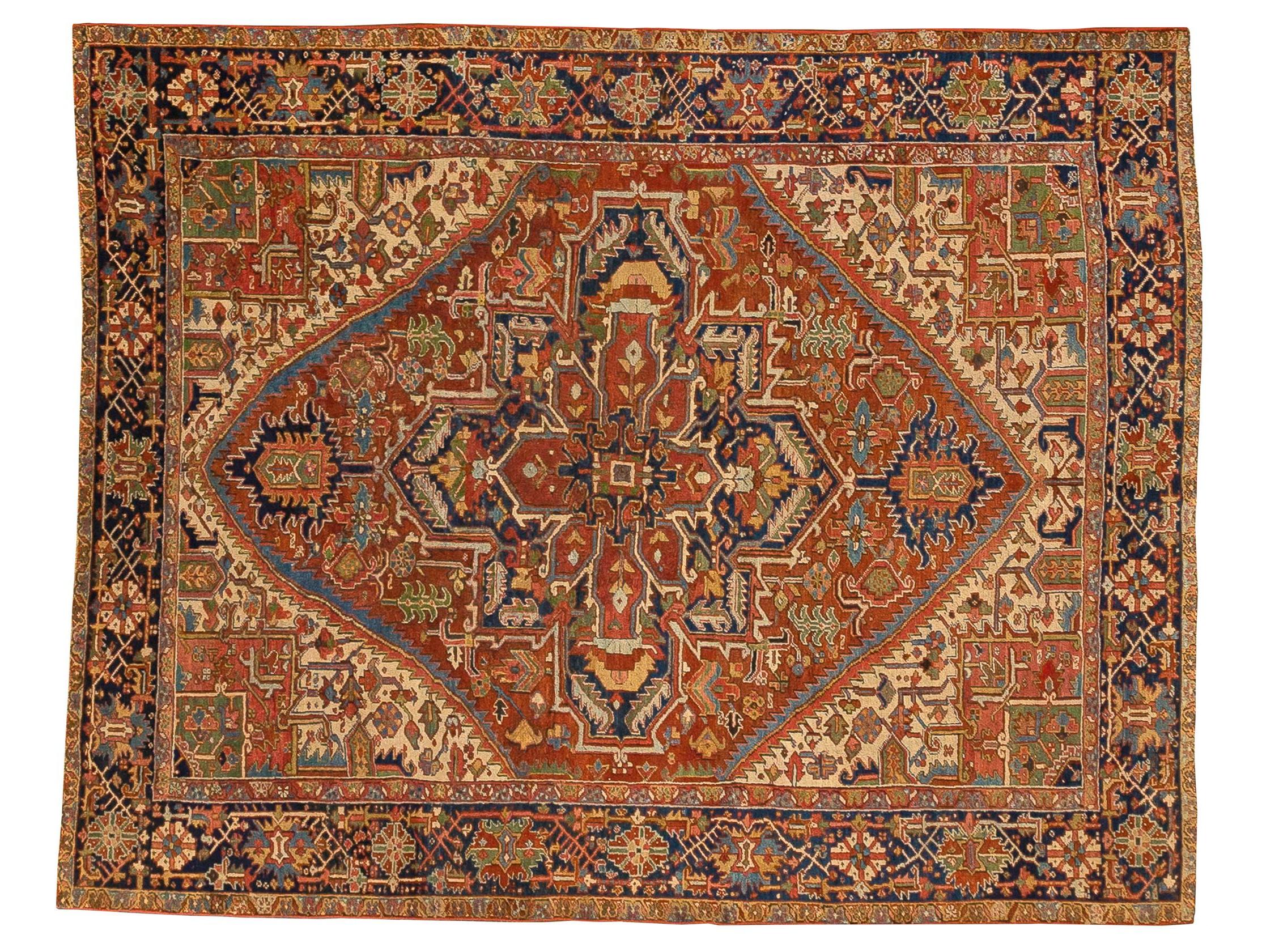 Hand-Knotted Antique Heriz Carpet For Sale