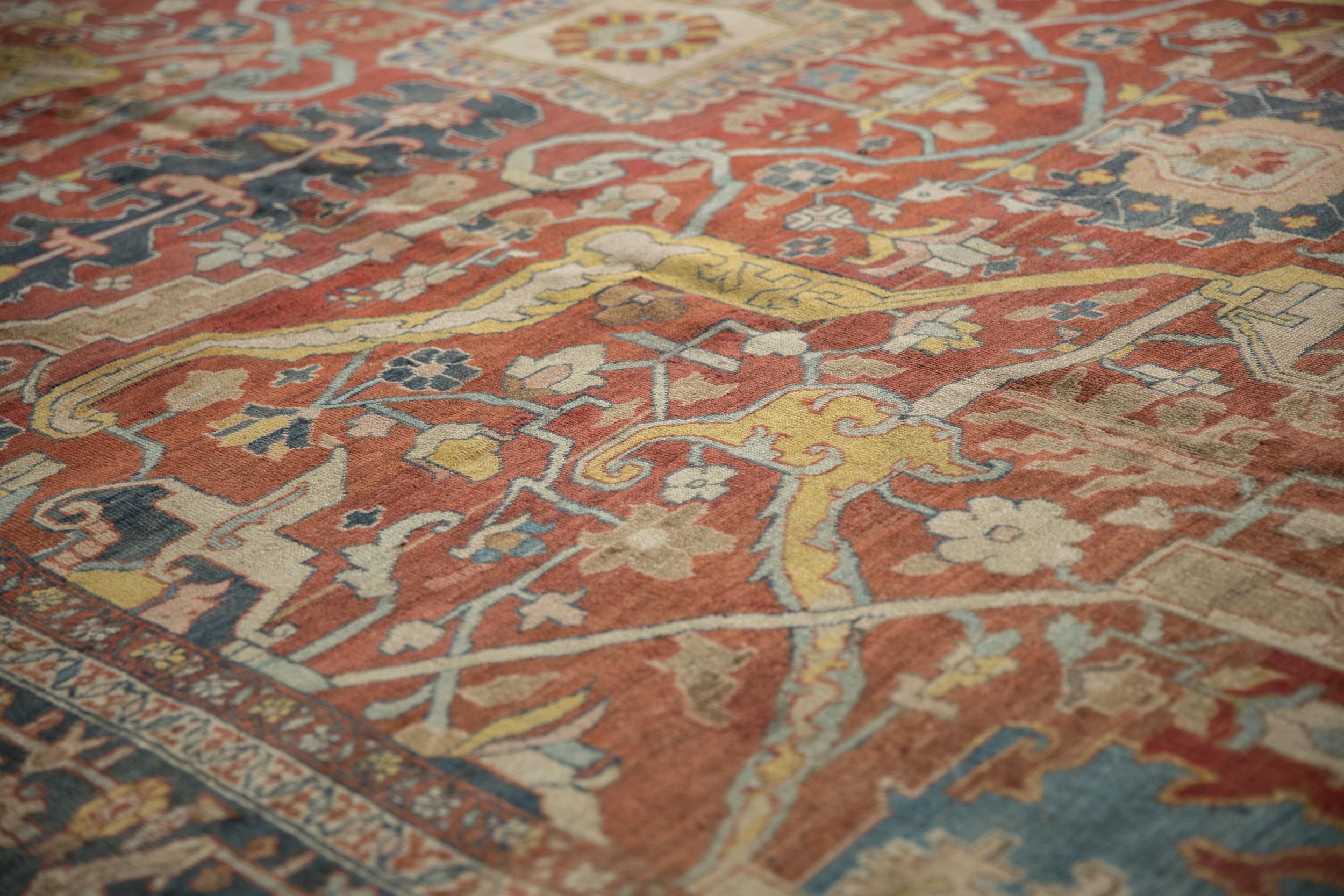 Hand-Knotted Antique Heriz Carpet For Sale