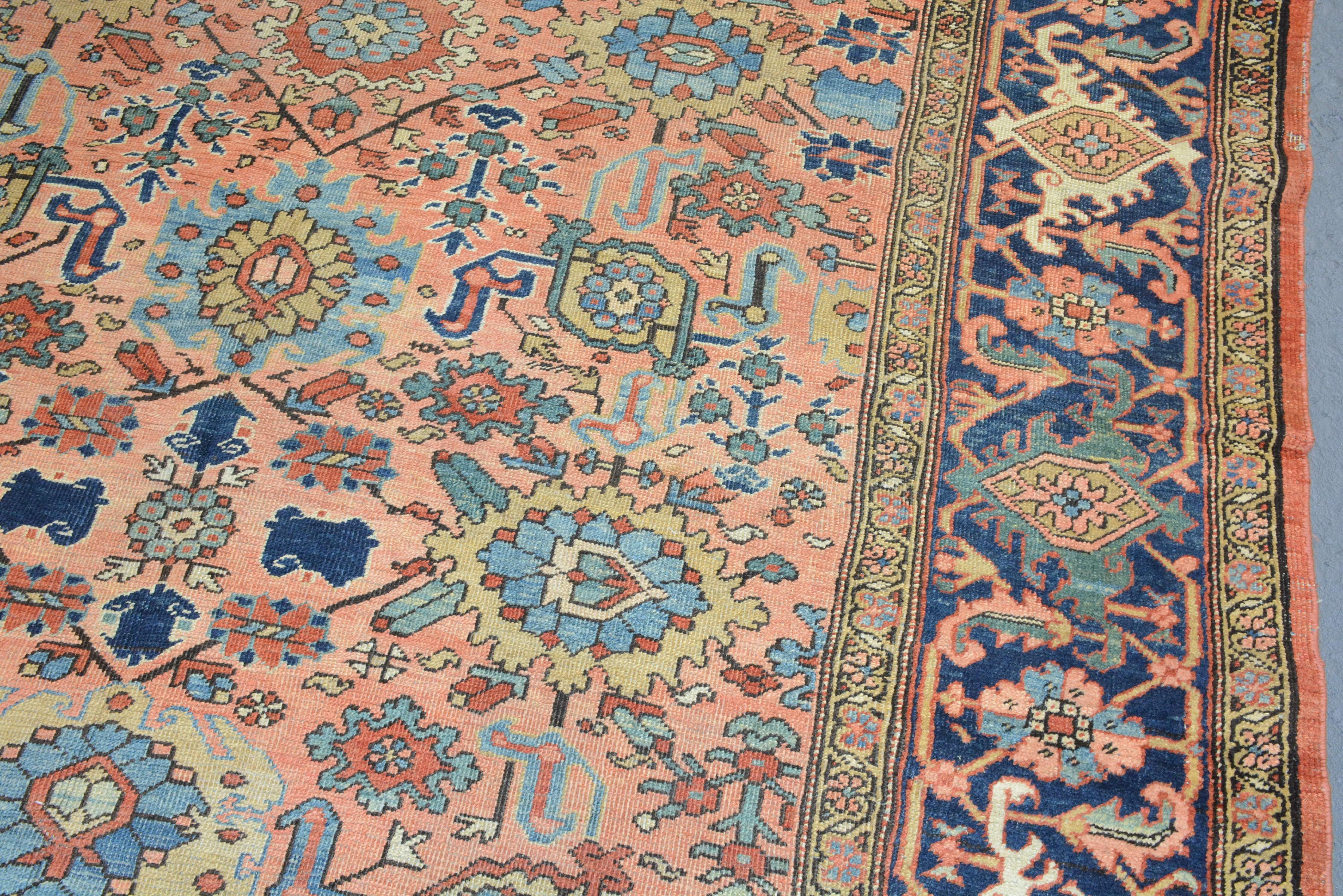 Hand-Woven Antique Heriz Carpet For Sale