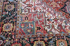 Antique Heriz Carpet Green Corners Leaf Border