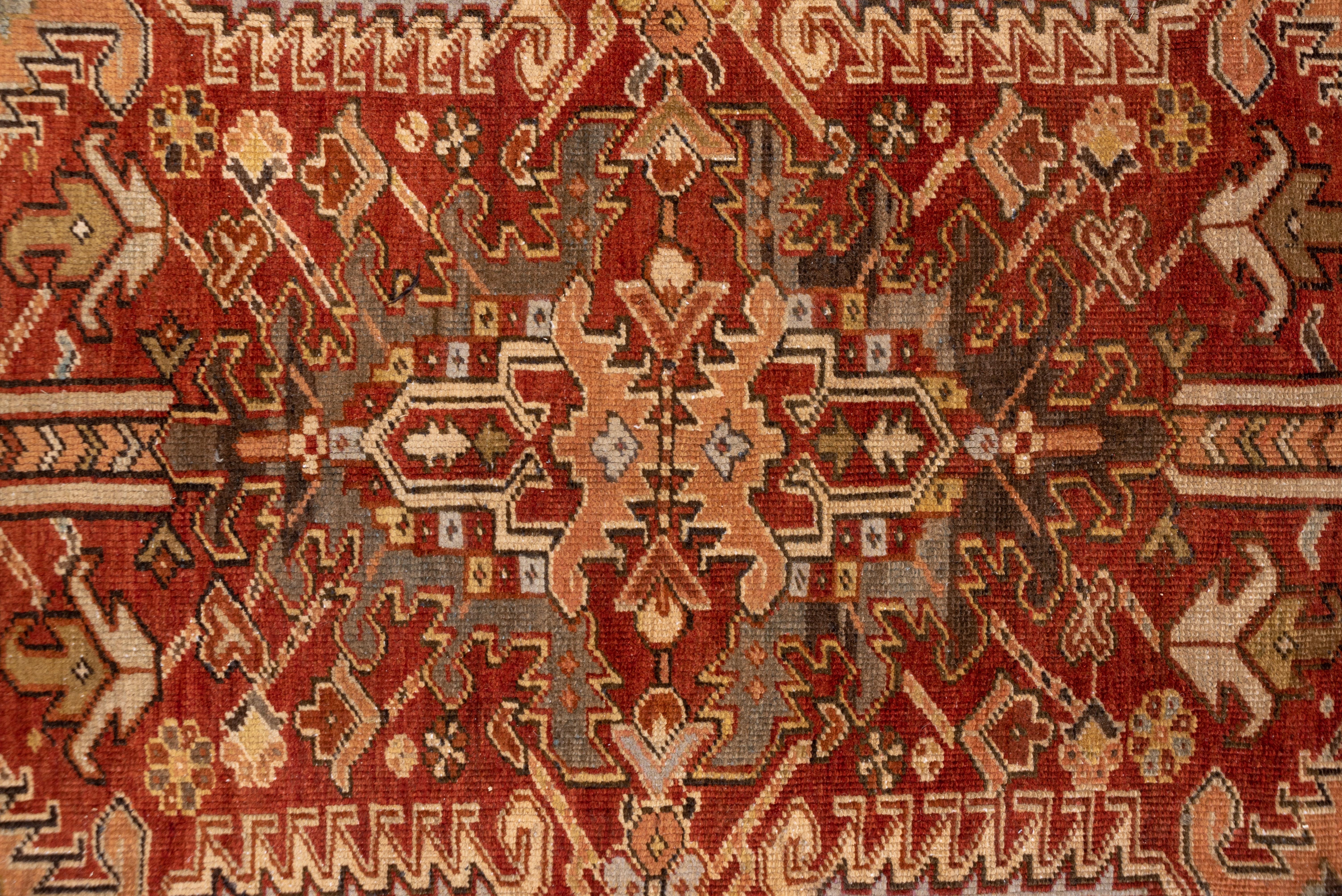 Persian Antique Heriz Carpet, Red Field, All-Over Field For Sale