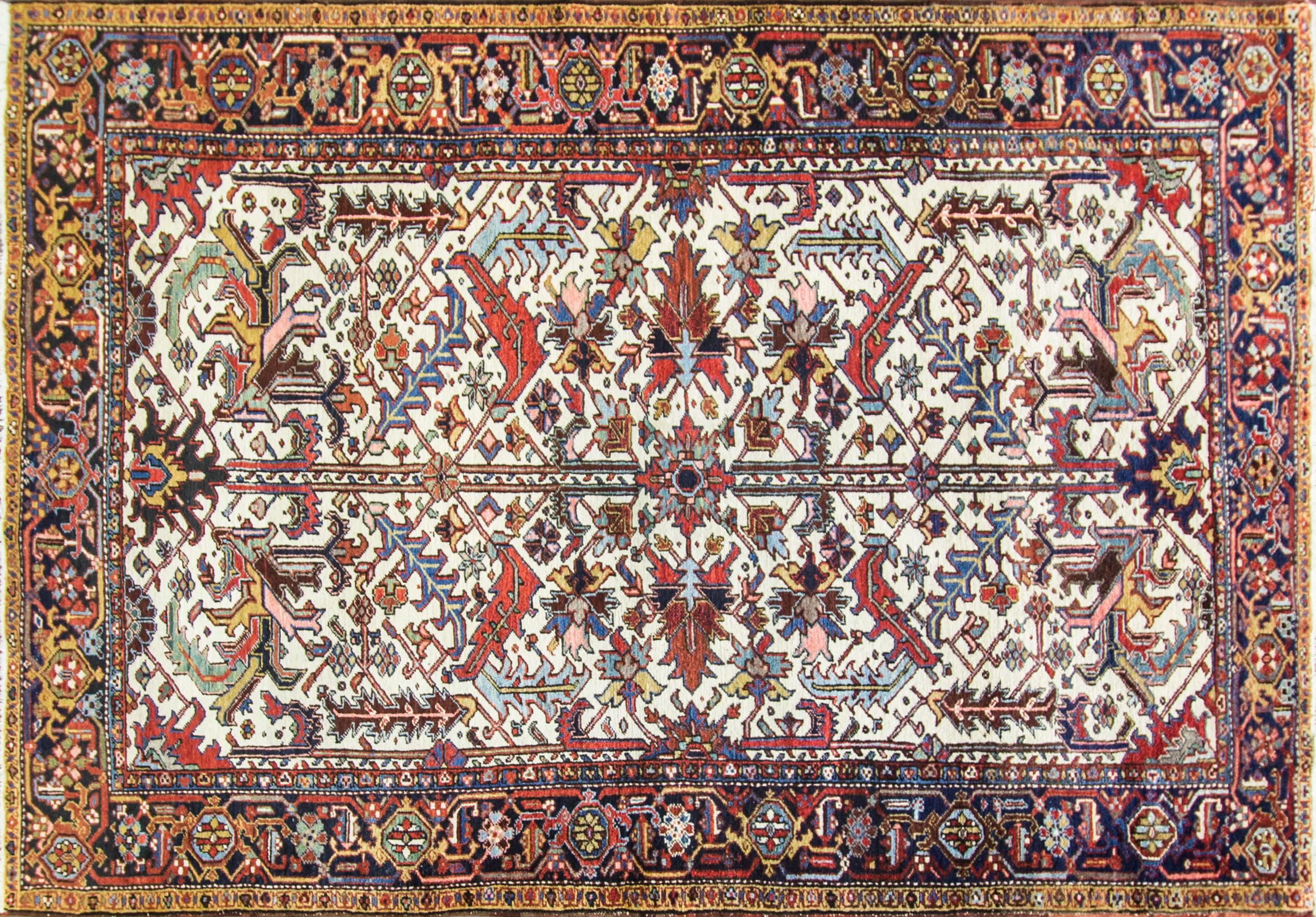 Great color combinations, vegetable dyed wool Persian Heriz, circa 1920. A charming antique Persian Heriz carpet it has a range of outstanding colors. A great painting is measure by beauty of its colors and the same statement goes for this rug.