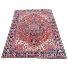 Antique Heriz Carpet with Green Lobes