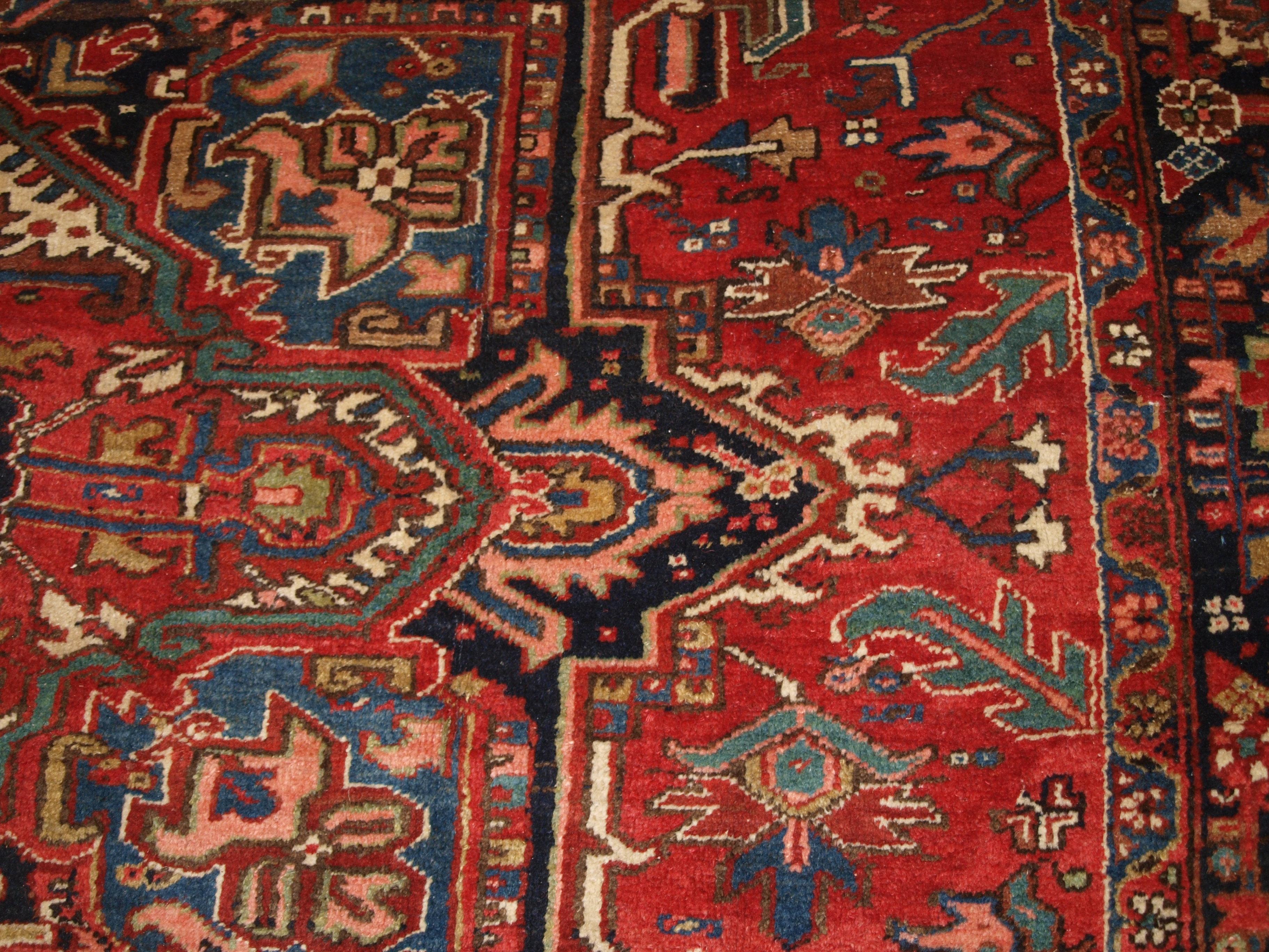 Antique Heriz Carpet with Large Medallion on Madder Red Field For Sale 7