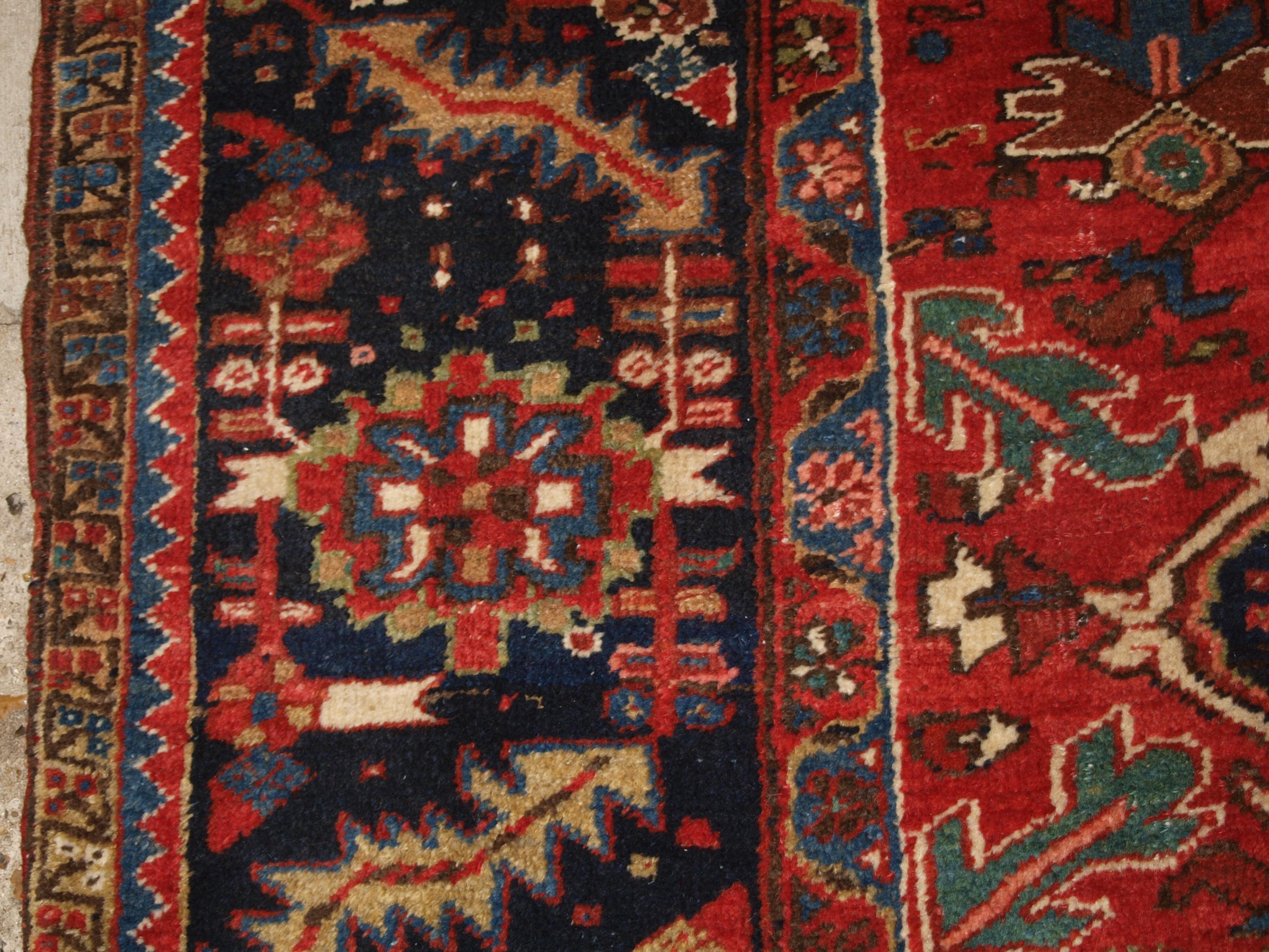 Antique Heriz Carpet with Large Medallion on Madder Red Field For Sale 1