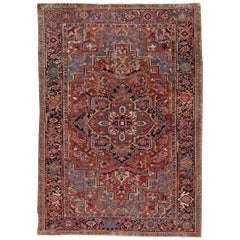 Antique Heriz Handmade Rust Medallion Wool Rug