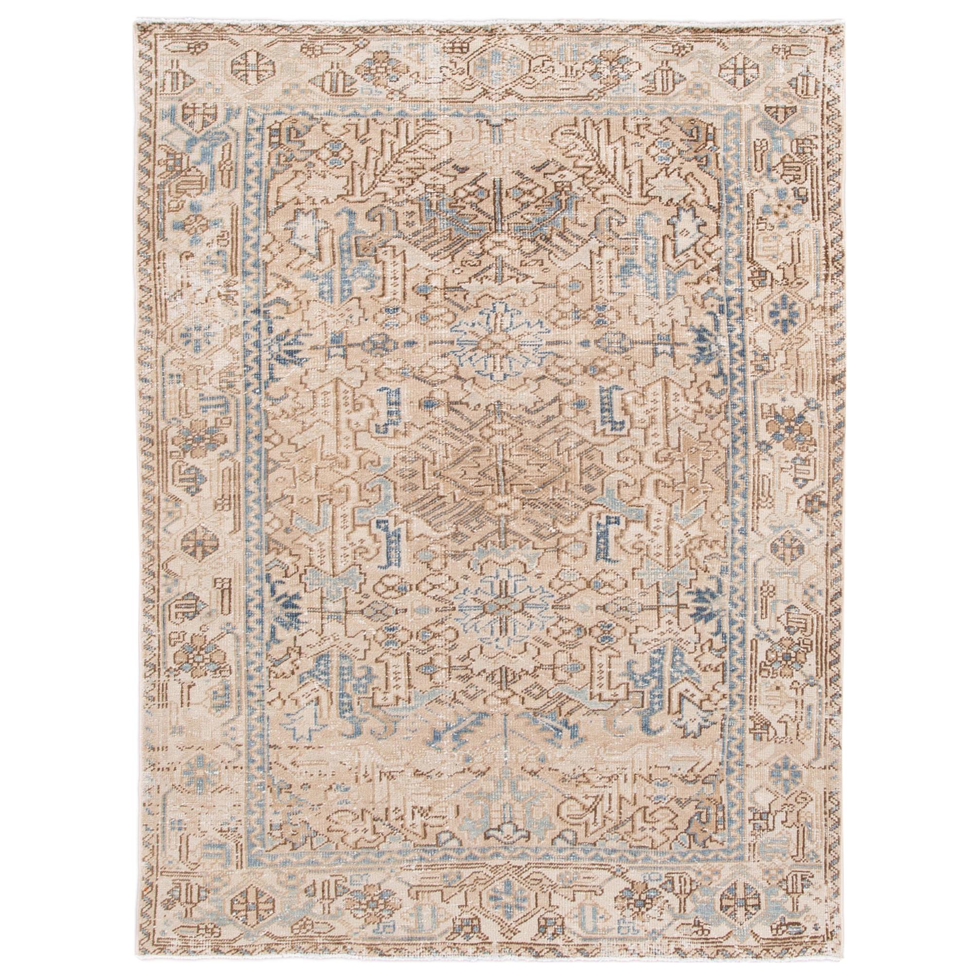 Antique Heriz Handmade Shabby Chic Wool Rug For Sale