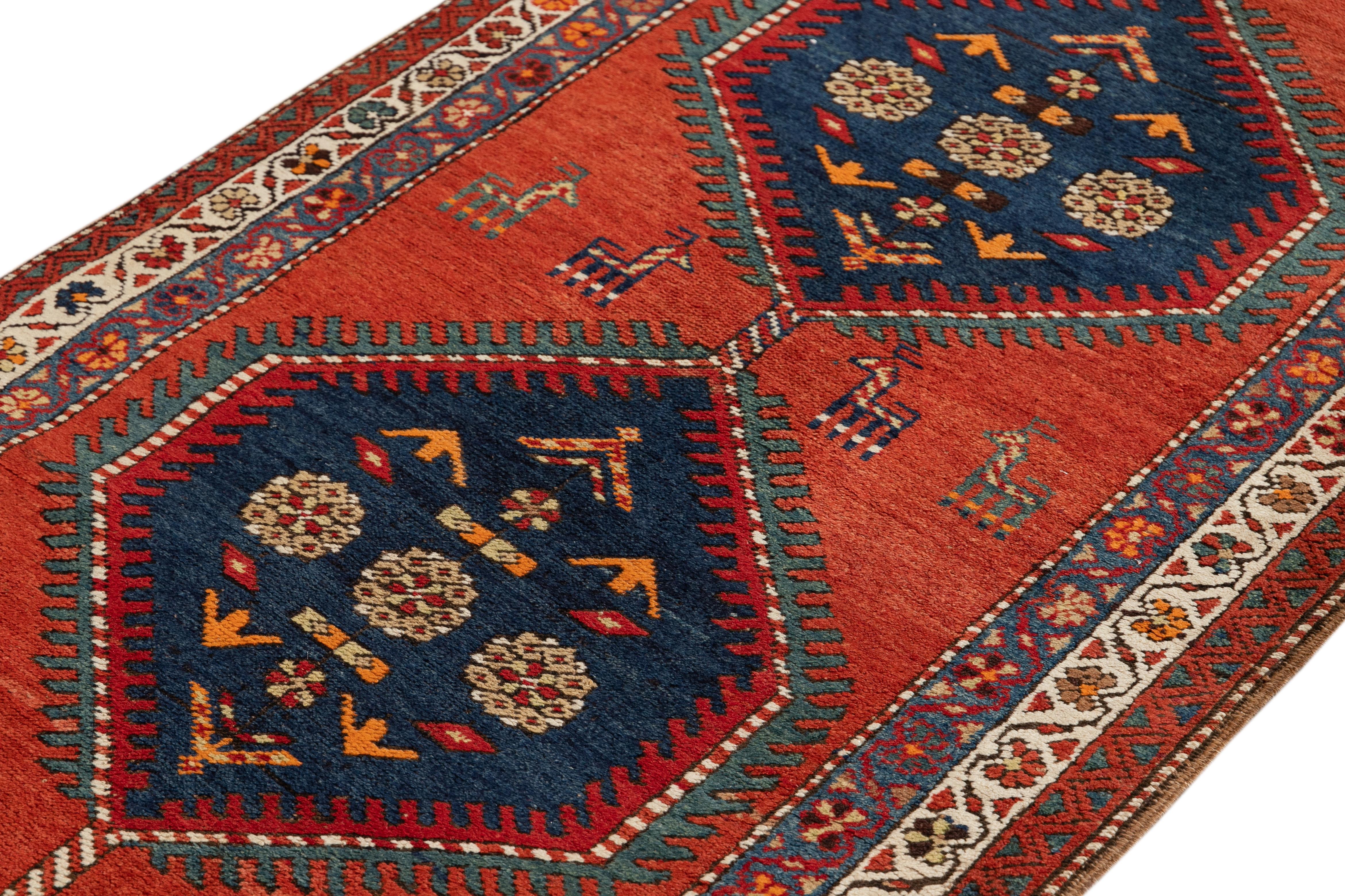 Heriz Serapi Antique Heriz Handmade Tribal Long Wool Runner With Rust-Orange Color For Sale
