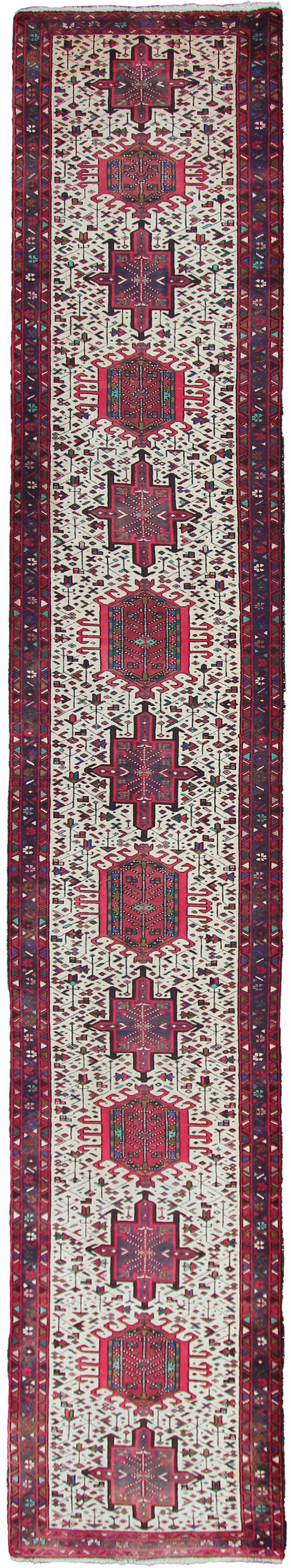 Tappeto antico Heriz Karaje Runner Tappeto persiano artistico Hand Made Serapi Avorio 2'7