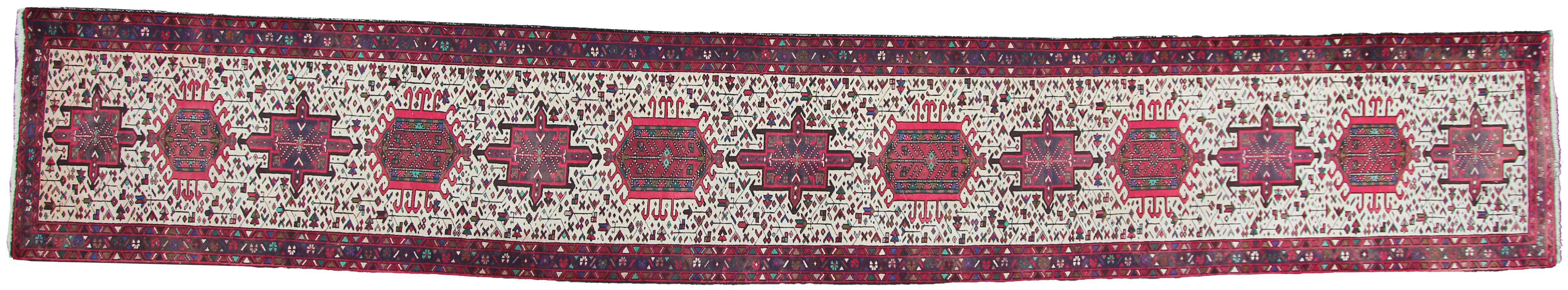 Persiano Tappeto antico Heriz Karaje Tappeto persiano Serapi Runner Tappeto persiano fatto a mano 3x16 in vendita