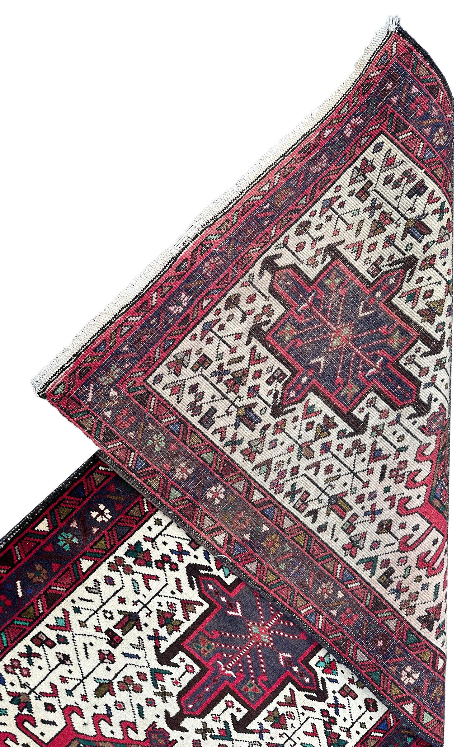 Lana Tappeto antico Heriz Karaje Tappeto persiano Serapi Runner Tappeto persiano fatto a mano 3x16 in vendita
