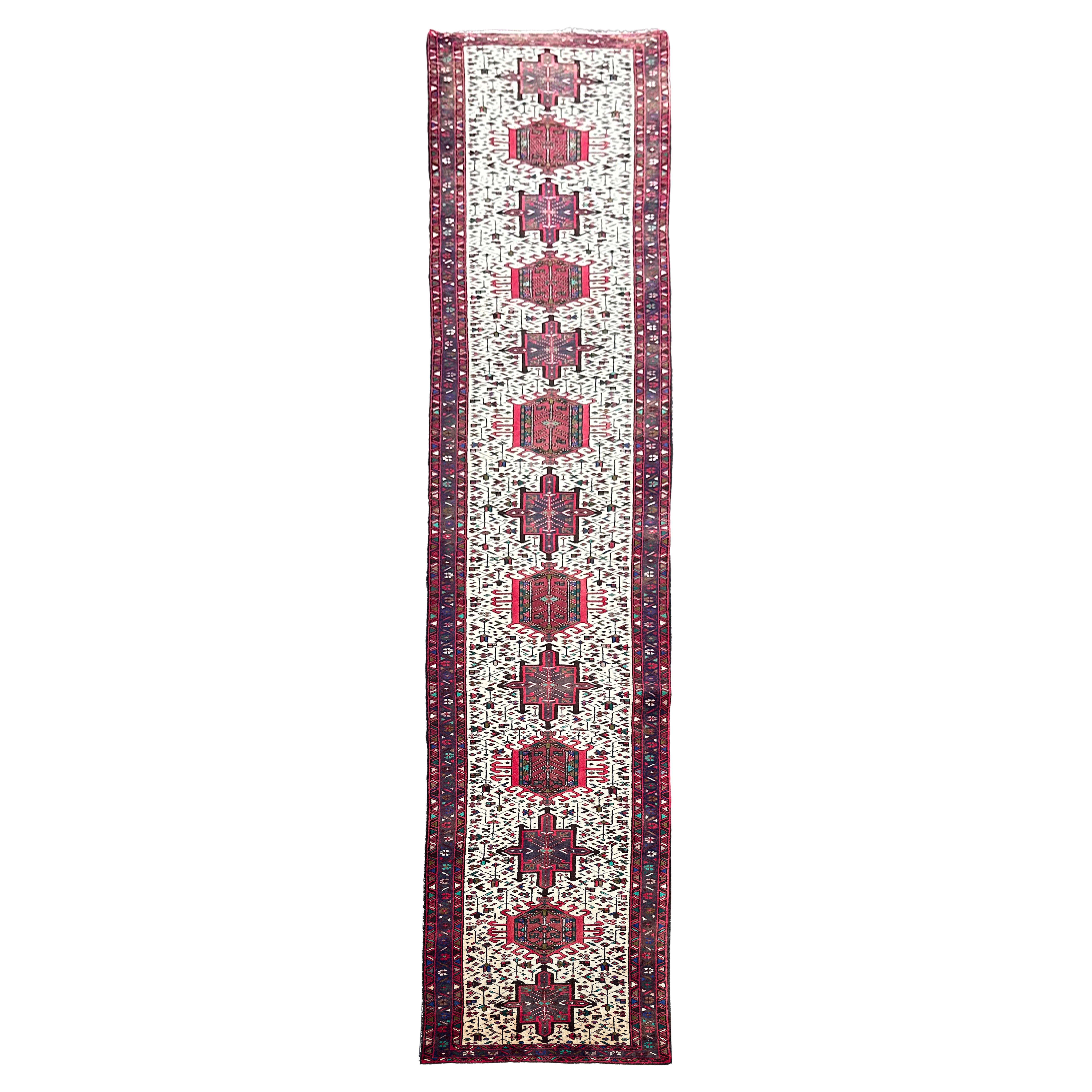 Tappeto antico Heriz Karaje Tappeto persiano Serapi Runner Tappeto persiano fatto a mano 3x16 in vendita