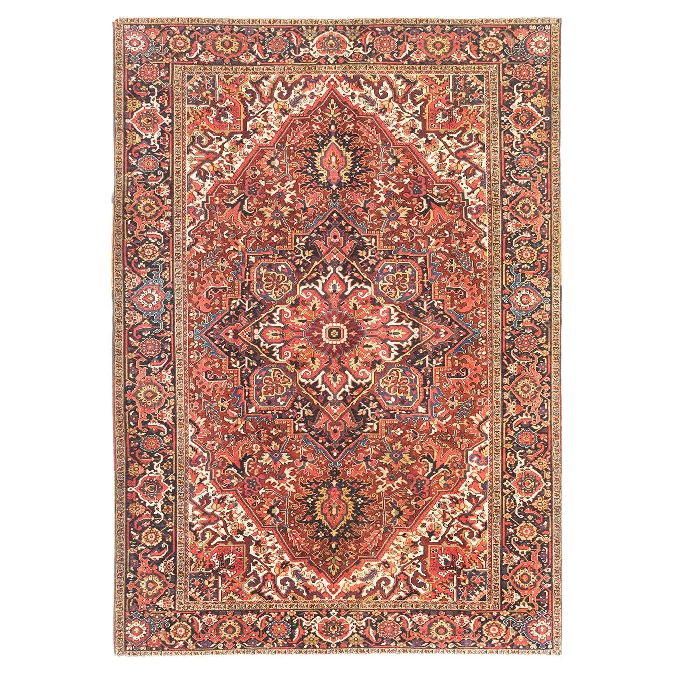 Antikes Heriz (marineblau, rot und cremefarben, 420cm x 297cm)