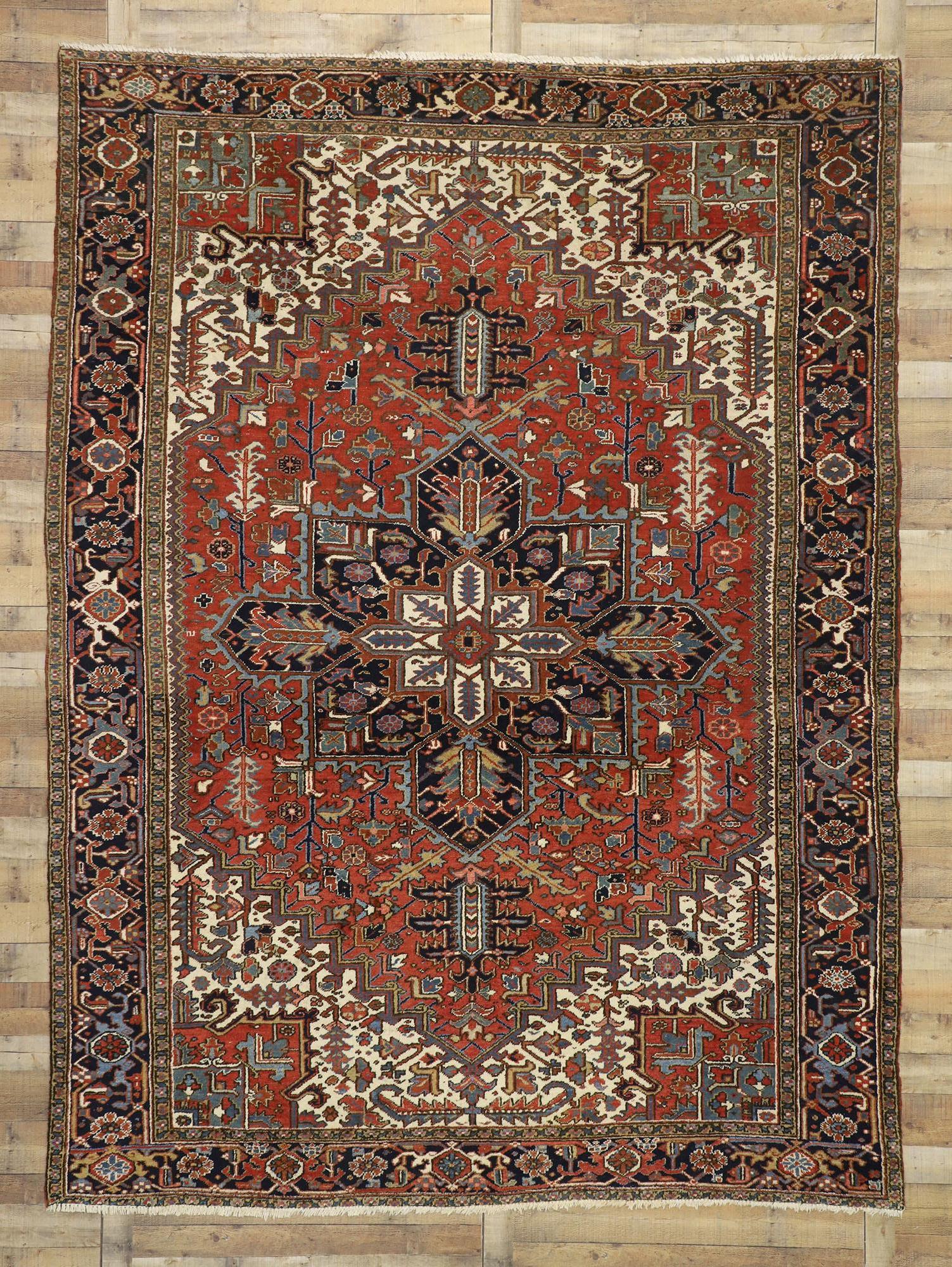 20th Century Antique Heriz Persian Area Rug with Federal and American Colonial Style