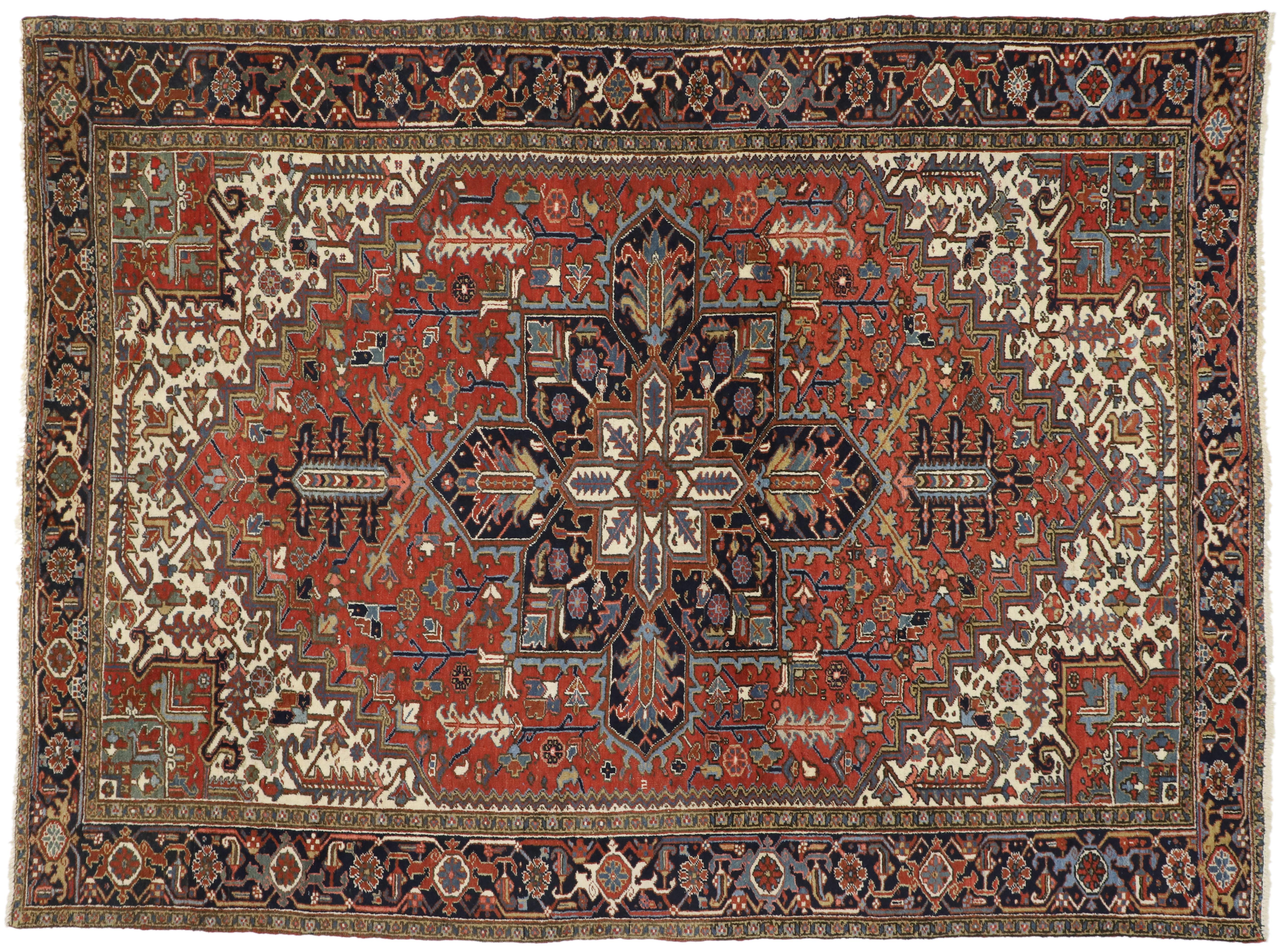 Antique Heriz Persian Area Rug with Federal and American Colonial Style 1