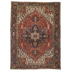 Antique Heriz Persian Area Rug with Federal and American Colonial Style