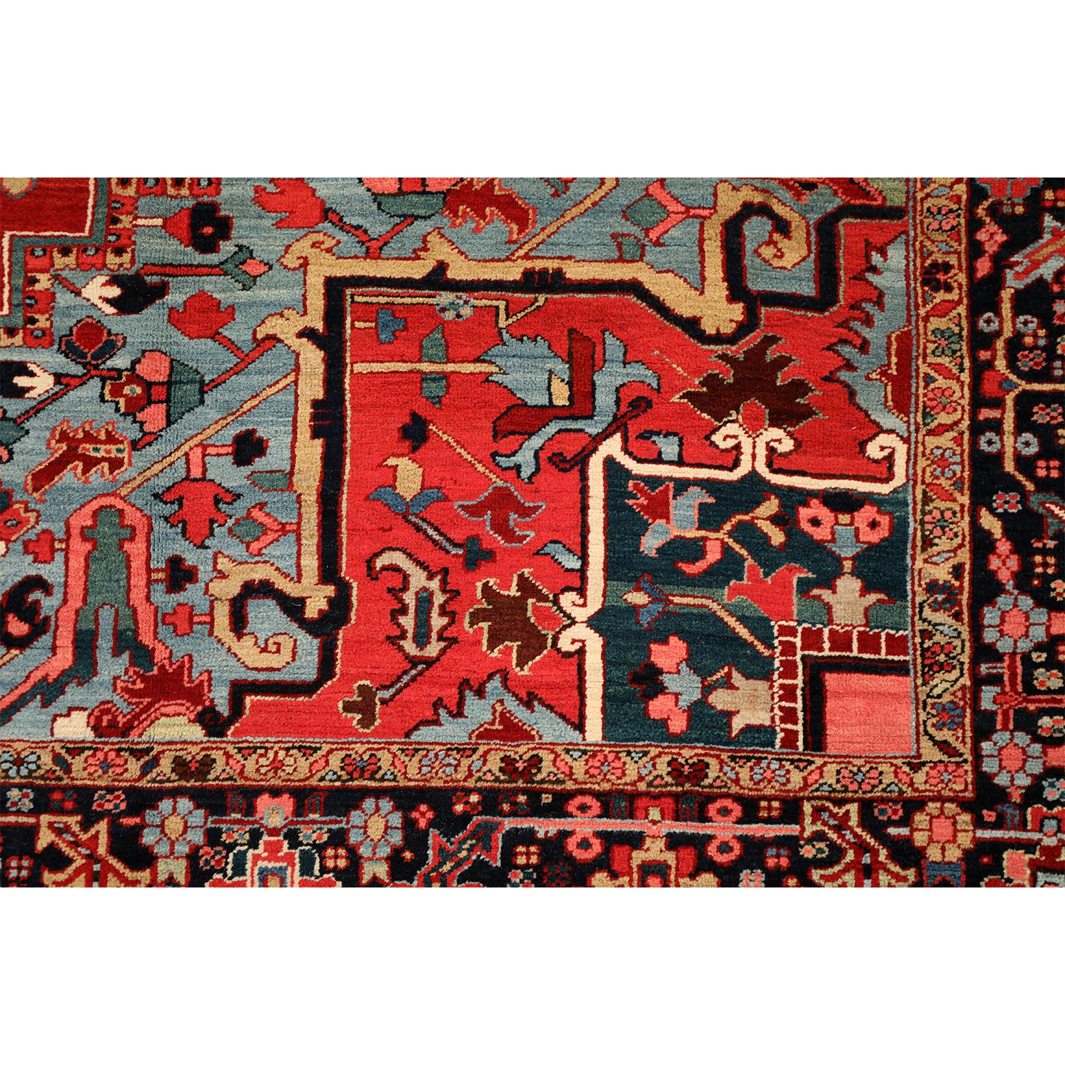 Wool Antique Heriz Persian Rug, Red Medallion, 13’ x 17’