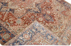 Antique Heriz Persian Handmade Rust Designed Wool Rug