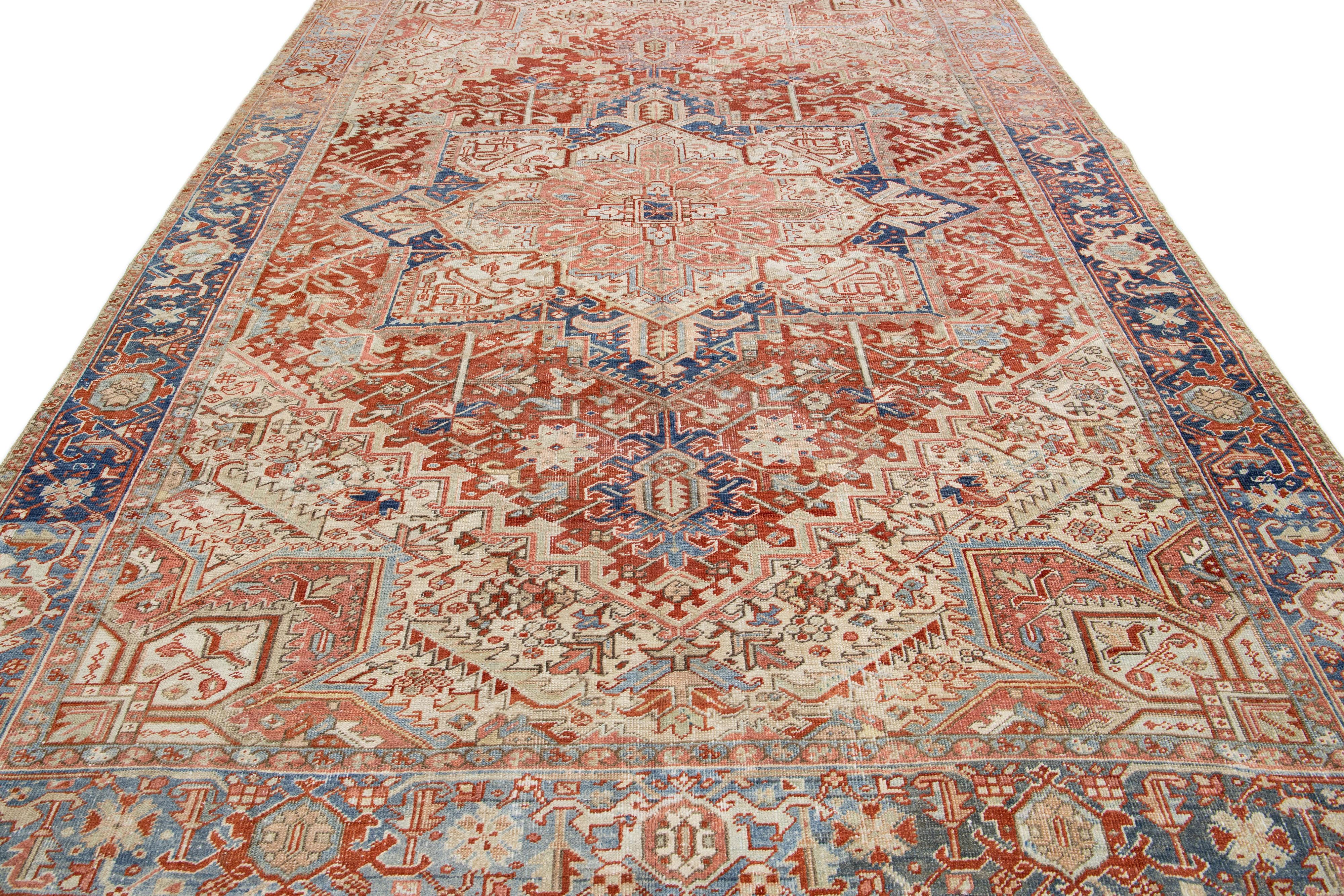 Heriz Serapi Antique Heriz Persian Handmade Rust Designed Wool Rug For Sale