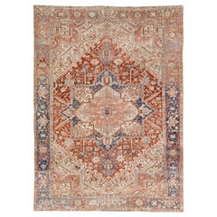 Tapis persan ancien Heriz en laine conçu à la main en forme de rouille